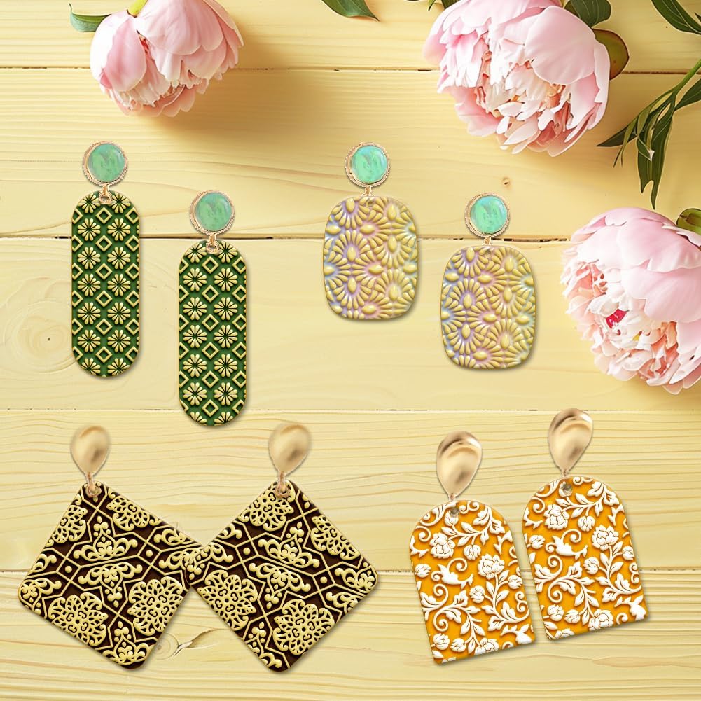 4PCS Polymer Clay Texture Sheets Set for Using with Clay Cutters, Vintage Clay Texture Mats, Pottery Jewelry Making Kit DIY Creative Crafts Tools