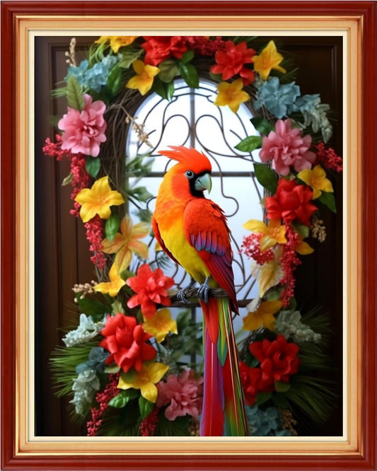 Foxhool Beginners Cross Stitch Kits Stamped Full Range of Embroidery Kits for Adults DIY Cross Stitches kit Embroidery Patterns for Needlepoint kit-Wreath Parrot 16x20 inch