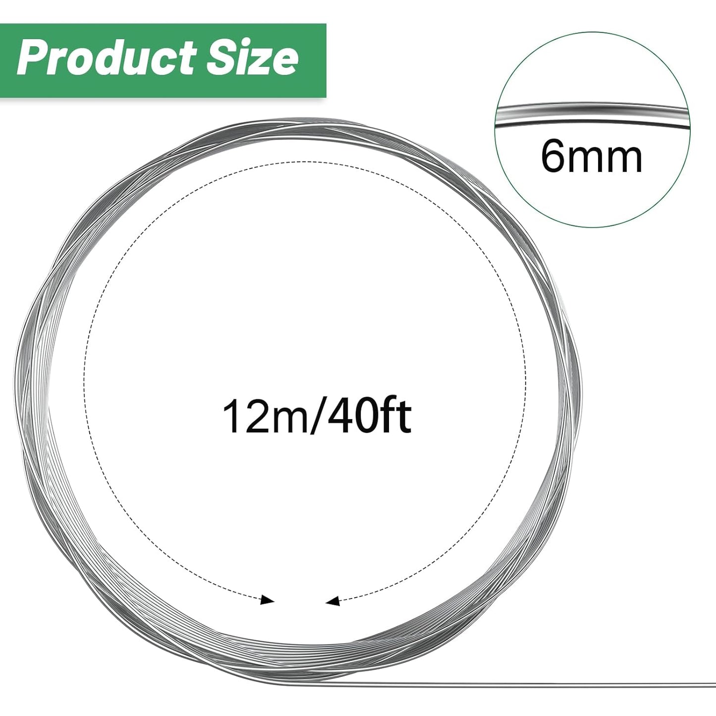 Pelopy Aluminum Wire 1/4 Inch Diameter Metal Wire 40 ft Armature Bendable Armature for Sculpting Dolls Floral Jewelry Making Weaving DIY Crafts, Silver