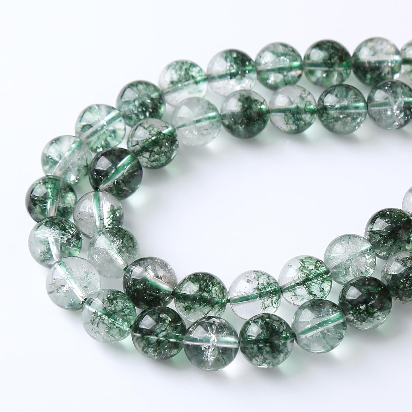 60pcs 6mm Natural Green Phantom Ghost Quartz Stone Round Beads for Jewelry Making DIY Bracelets Necklaces Crystal Energy Healing Stone Beads 15" (Green Phantom Ghost Quartz, 6mm)