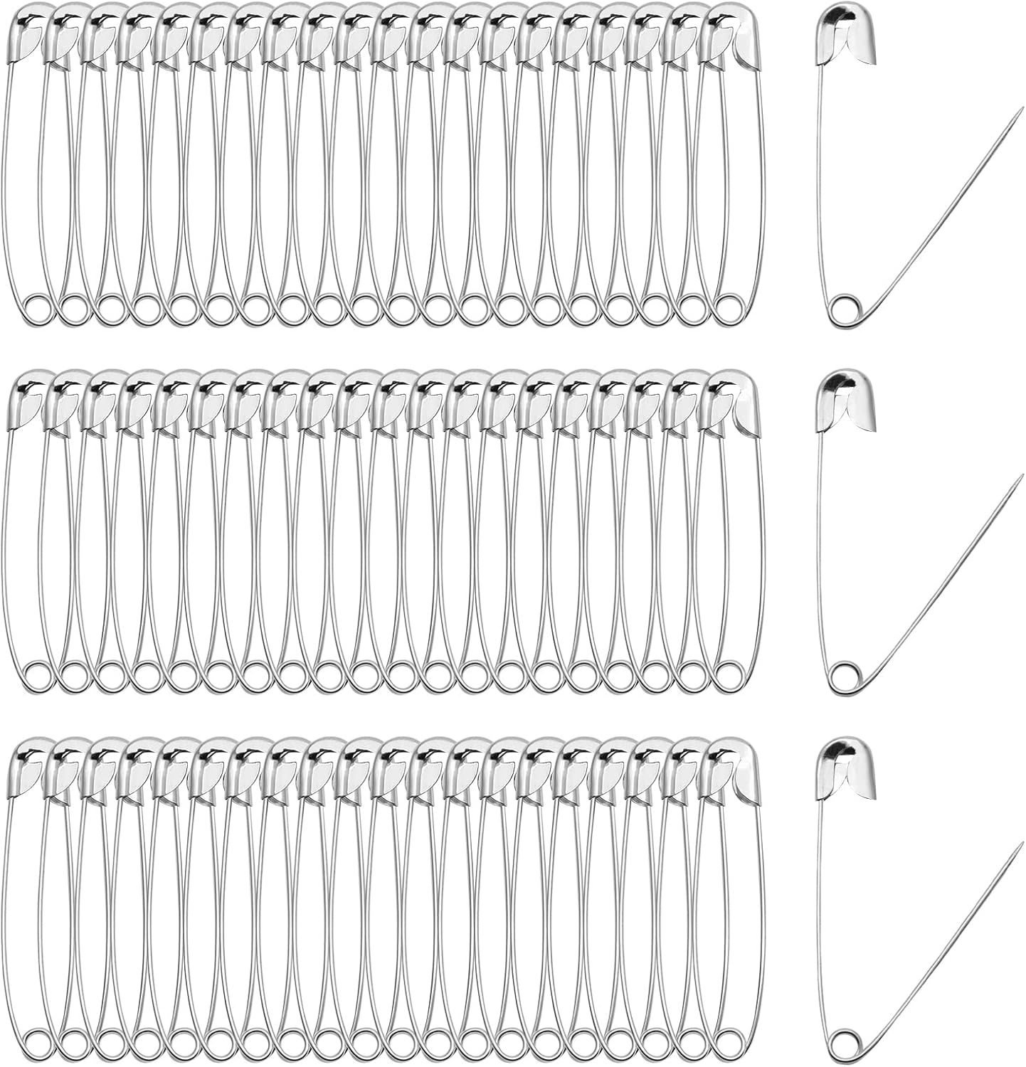 200 PCS 55mm / 2.2 Inch Safety Pins Heavy Duty Quilting Pins, Large Safety Pins Size 4, Silver Metal Sewing Pins, Big Safety Pins for DIY Crafts Jewelry Making Baby Clothing (Nickel Plated)