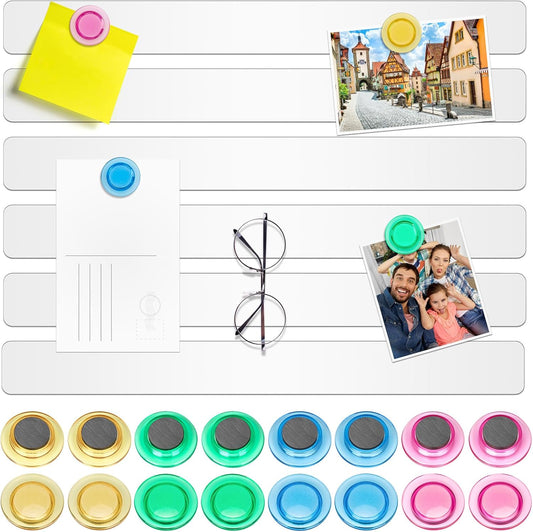 Wukong 6 Pack | 30x3cm(11.81 x 1.18) Magnetic Stainless White Boards Strips, Adhesive Backing Bulletin Bar Board, Memo Board with 16Pcs Colorful Magnets for Office, Home, Photo Wall, Documents