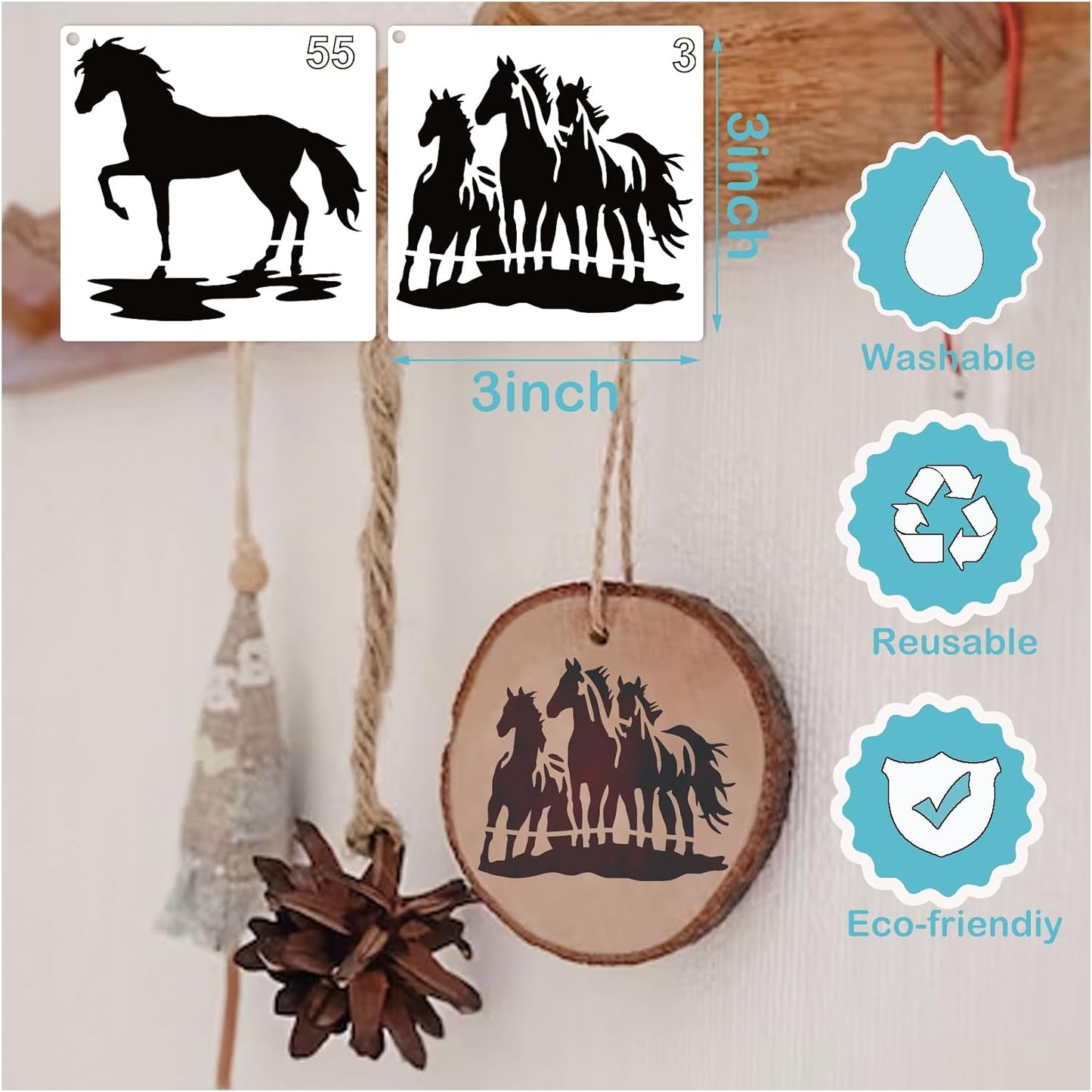Small Stencils for Painting on Wood Reusable, 3 Inch Reusable Stencil for Craft Ornament Paint Template Stencils for Wall Card Rock Wood Signs Coasters Canvas Home Decor (Horse)