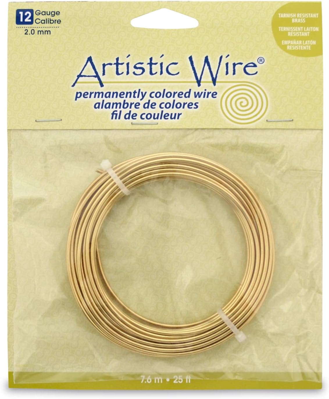 Artistic Wire, 12 Gauge Tarnish Resistant Brass Craft Wire, 25 ft