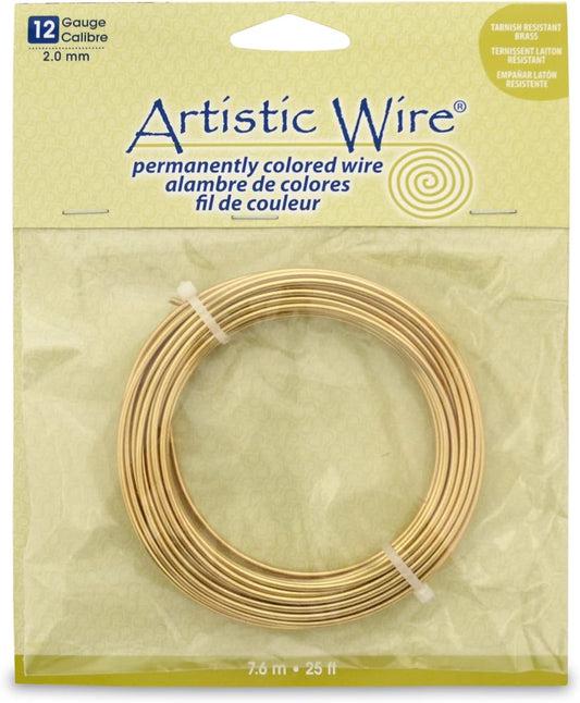 Artistic Wire, 12 Gauge Tarnish Resistant Brass Craft Wire, 25 ft