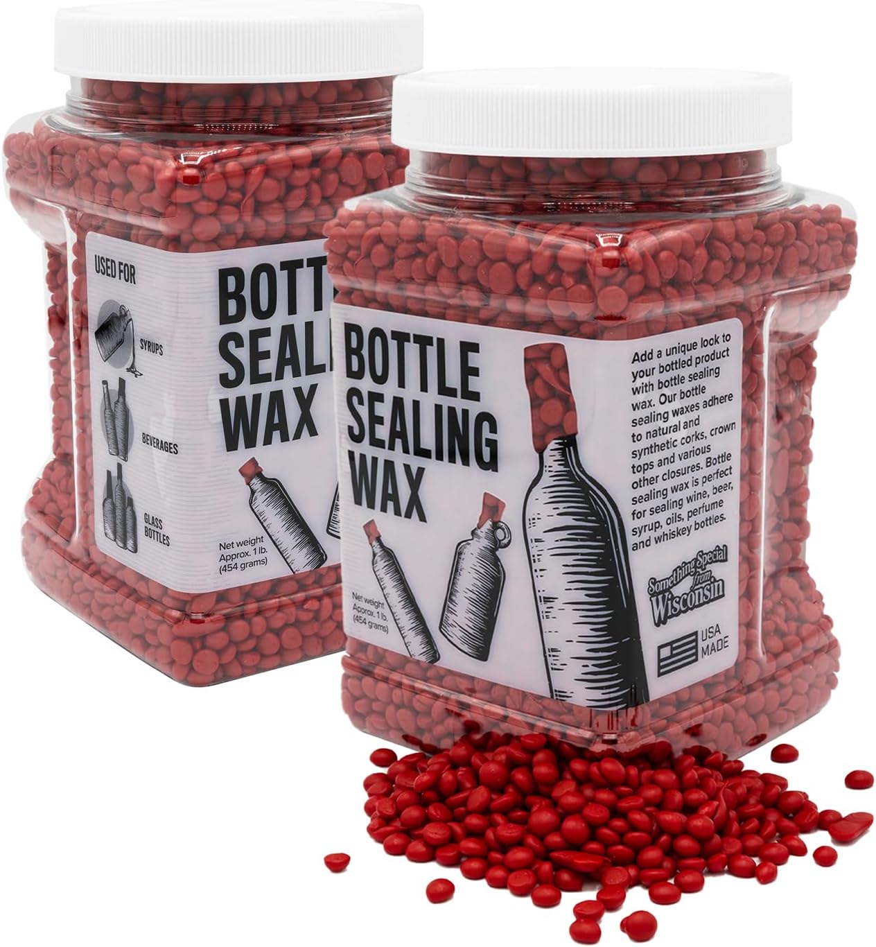 Blended Waxes, Inc. Bottle Sealing Wax Beads, Premium Pastille Wax Seal Beads For Wine, Beer, and Liquor Bottle Closure, Seals Between 25-30 Bottles, 1 lb, Red Metallic