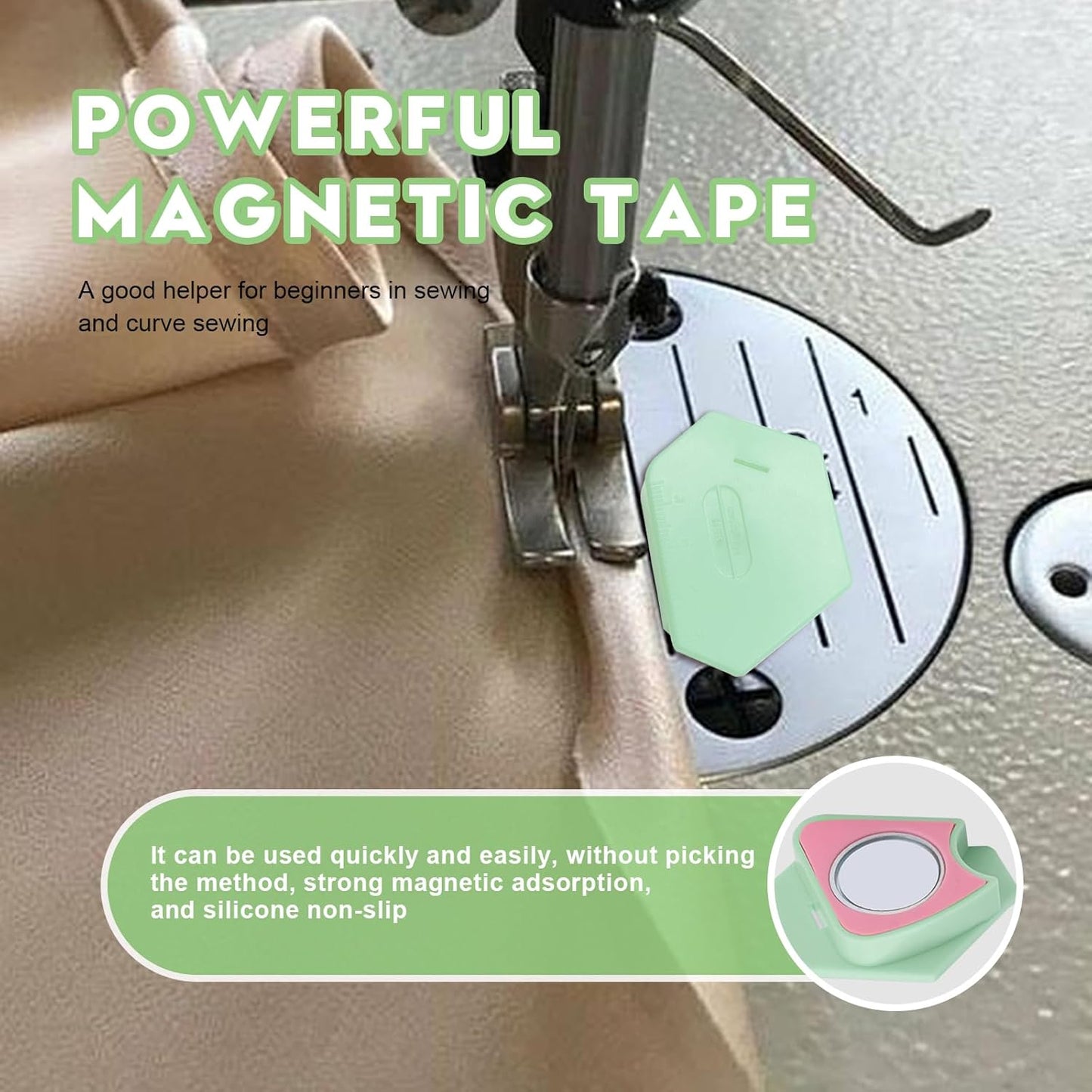 Pcmursal 4 Pieces Magnetic Seam Guide for Sewing Machine, Upgraded Multi-Purpose Tool Polygonal Magnetic Seam Guide with Scale, Sewing Supplies and Accessories (Green)