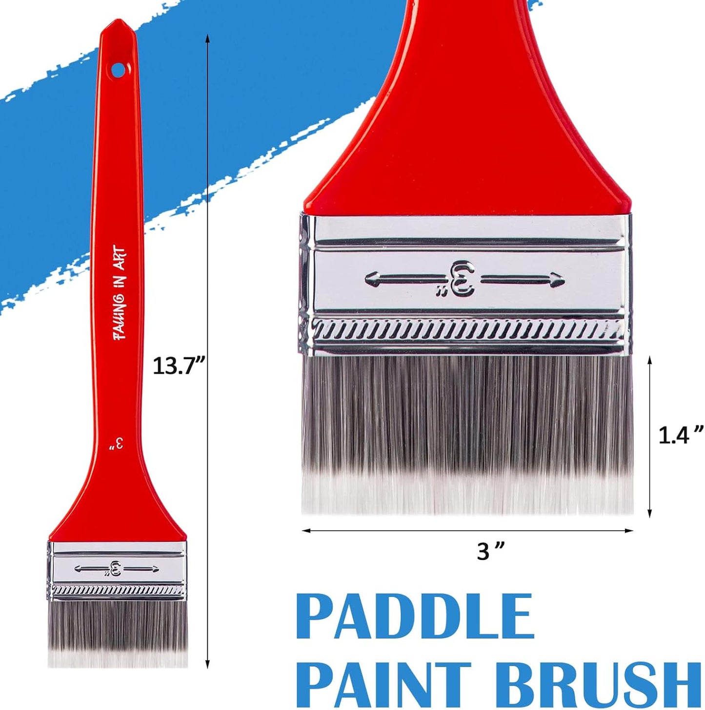 Falling in Art Flat Paddle Paint Brush with Long Handle, Large Scale Brush for Oil and Acrylic Paints, 3 Inch
