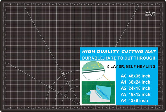 WORKLION Self Healing Cutting Mat: 24 x 36 inch Large Double Sided 5-Layer Gridded PVC Cut Mat for Sewing & Quilting & Scrapbooking & Arts and Crafts Projects (Green/Black)…