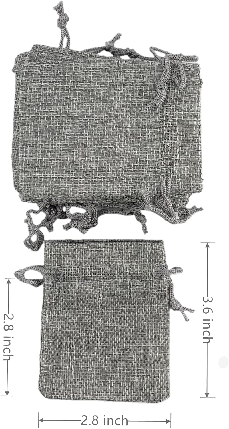 Palmhomee Pack of 25 Burlap Gift Bags with Drawstring Linen Jewelry Pouches Wedding Hessian Jute Bags for Birthday and Treat Pouches Party Wedding Favors Gift (2.8x3.6 Inch, Gray)