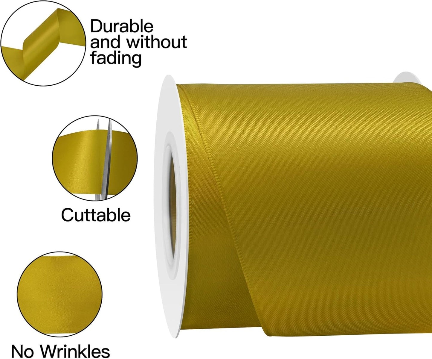 Gold Satin Ribbon 3 Inch X 15 Yards Solid Color Double Faced Ribbons Perfect for Crafts Wedding Decor Bow Making Arts Sewing and More