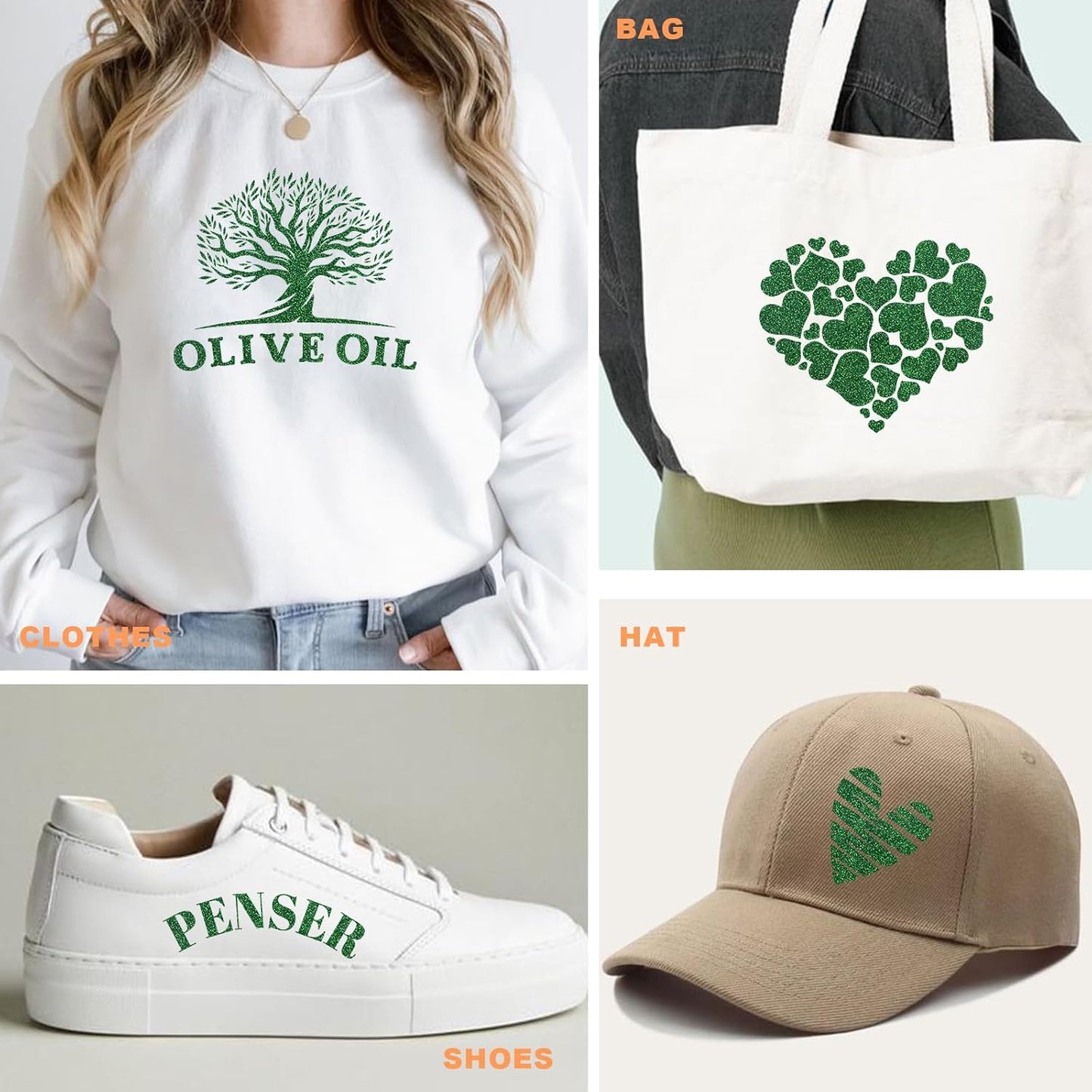 Glitter HTV Heat Transfer Vinyl Rolls- 10" x 8ft. Glitter HTV for Shirts. Iron on Vinyl and Heat Transfer Vinyl for All Cutters Machines. Easy to Cut & Weed Heat Vinyl Designs (Grass Green)