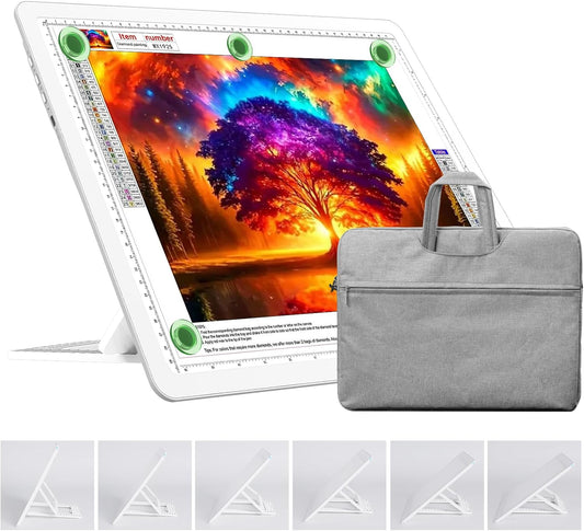 TOHETO Rechargeable A3 Light Board with Stand, Bag, Super Bright Magnetic Light Pad with Side Buttons, Wireless Light Box for Tracing and Drawing, Cordless Light Table for Diamond Painting, Sketching