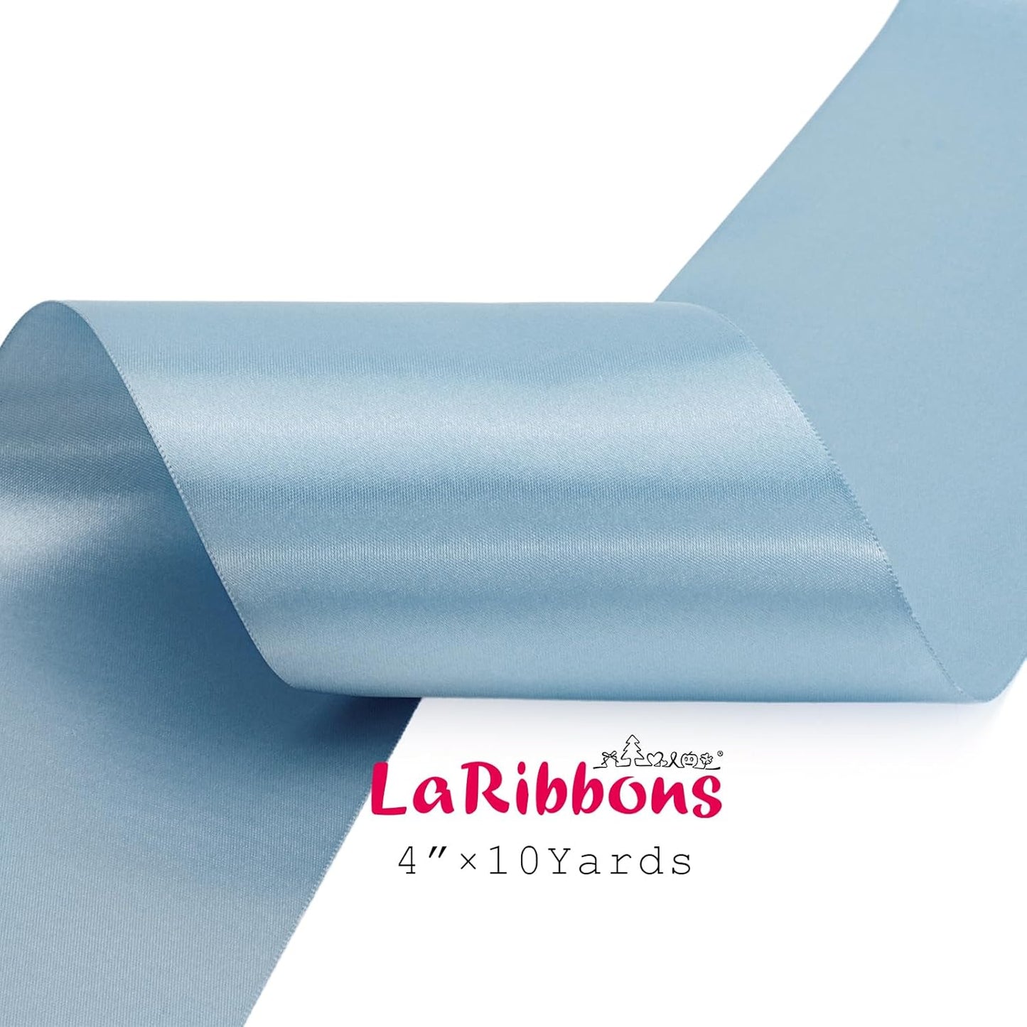 LaRibbons Light Blue Satin Ribbon 4 Inch 10 Yards Double Faced Luxury Baby Blue Silk Ribbon for Gift Wrapping Flower Bouquets Bow Christmas Wedding Party Decoration