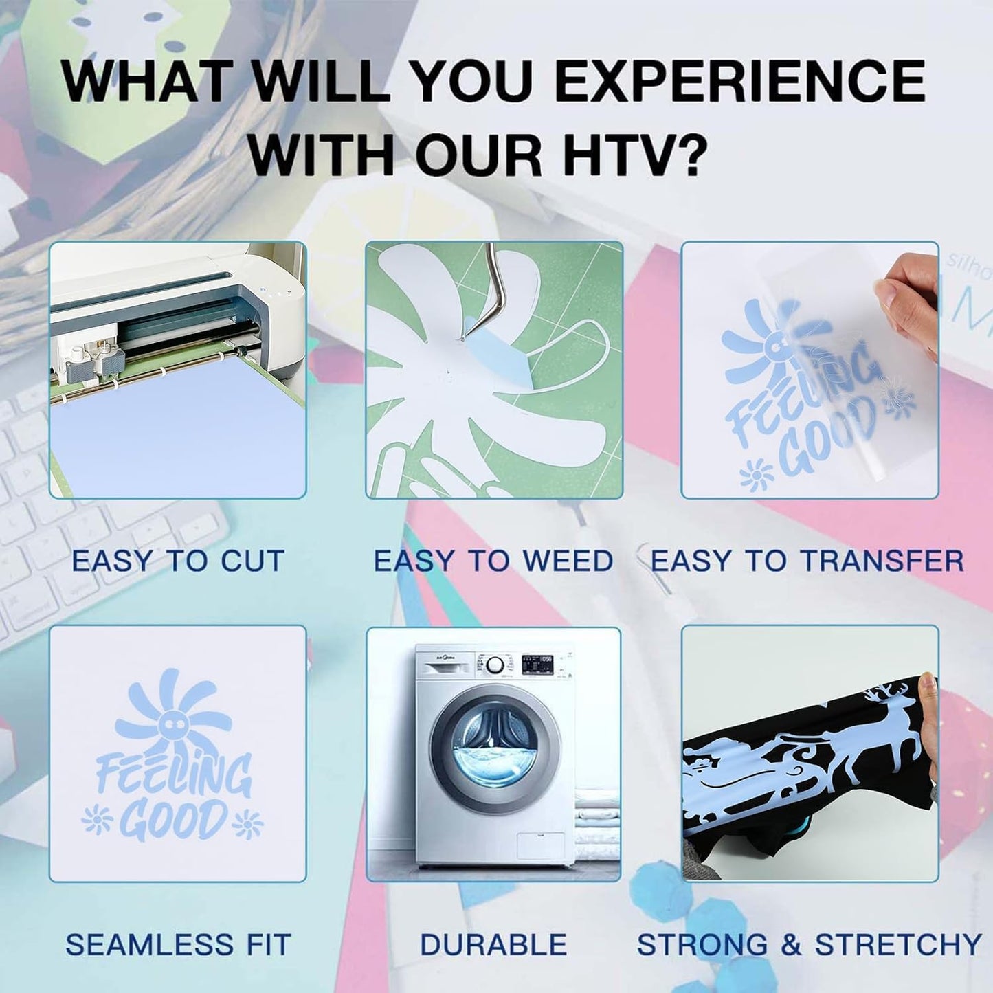 HTVRONT HTV Heat Transfer Vinyl - 12" x 8ft Blue HTV Vinyl for Shirts, Iron on Vinyl Compatible with Cricut Cutting Machine - Easy to Cut & Weed for Heat Transfer Design (Pale Blue)