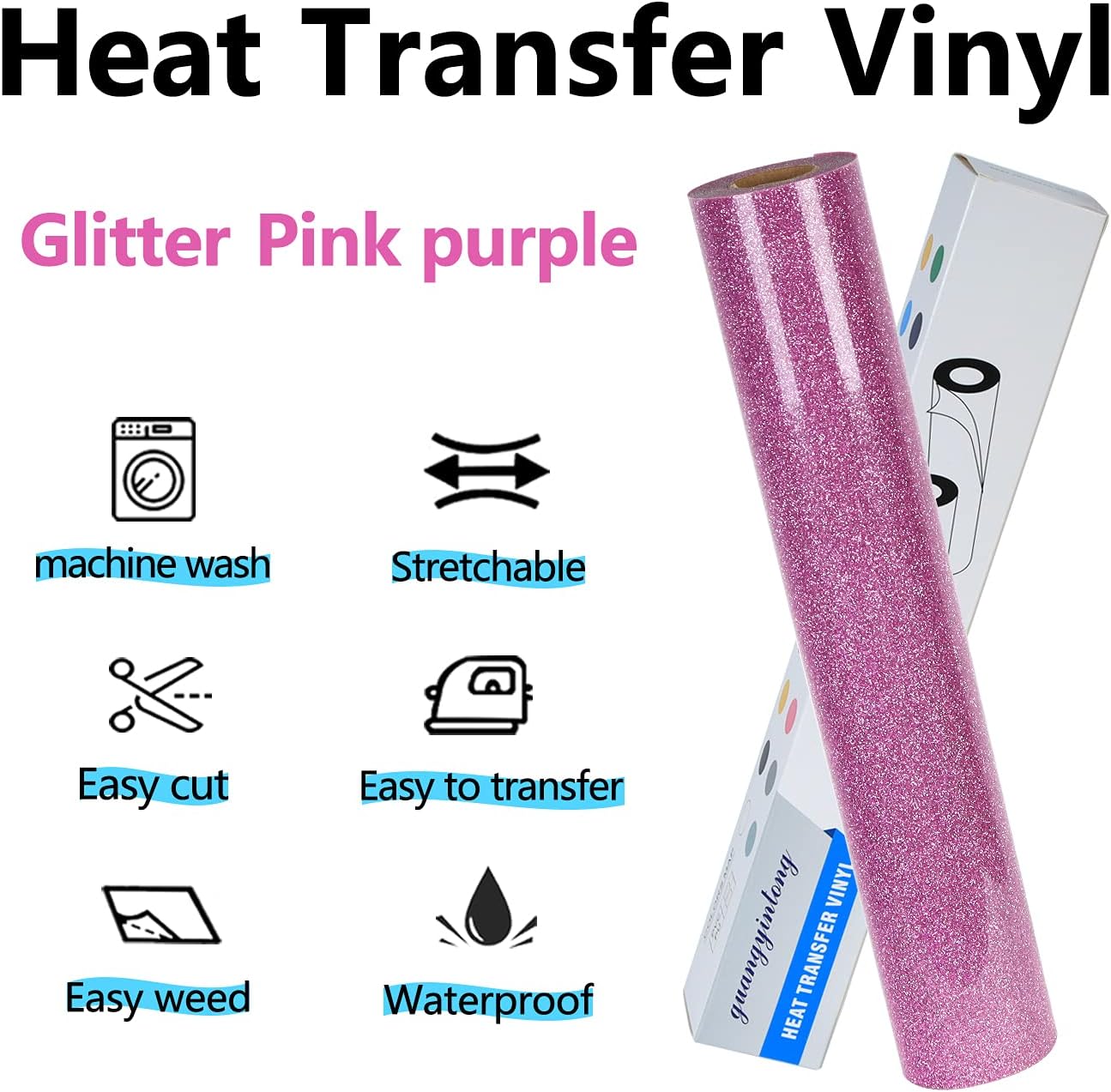 guangyintong Glitter Purple Pink Heat Transfer Vinyl HTV Rolls, 12" x 8ft Iron on Vinyl for T-Shirts Glitter Purple Pink HTV Vinyl for All Cutter Machines Easy to Cut & Weed for Heat Vinyl Design
