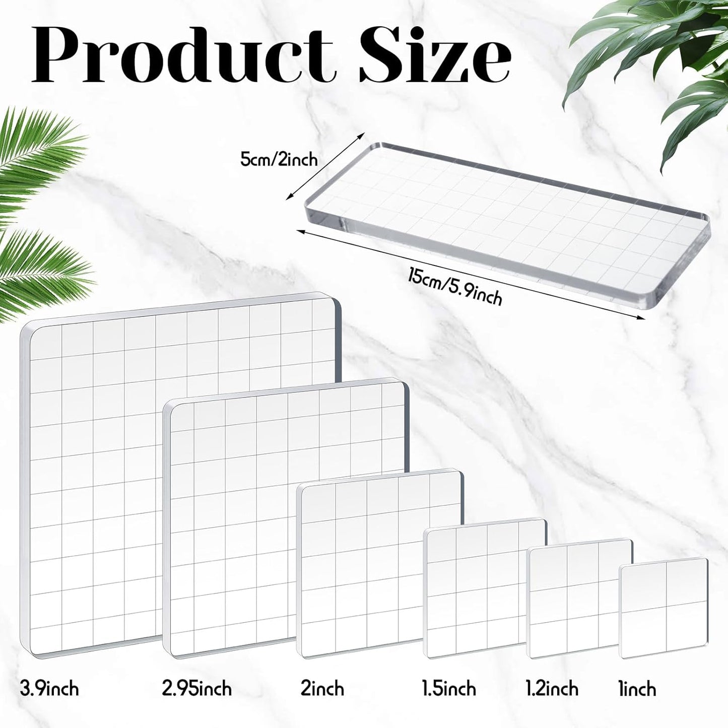 Mudder 7 Pieces Acrylic Stamp Blocks Set Clear Stamping Blocks Tools for Kids with Grid and Grip Scrapbooking Craft Making, Decorative DIY Essential Stamping Tool(Straight Edge)