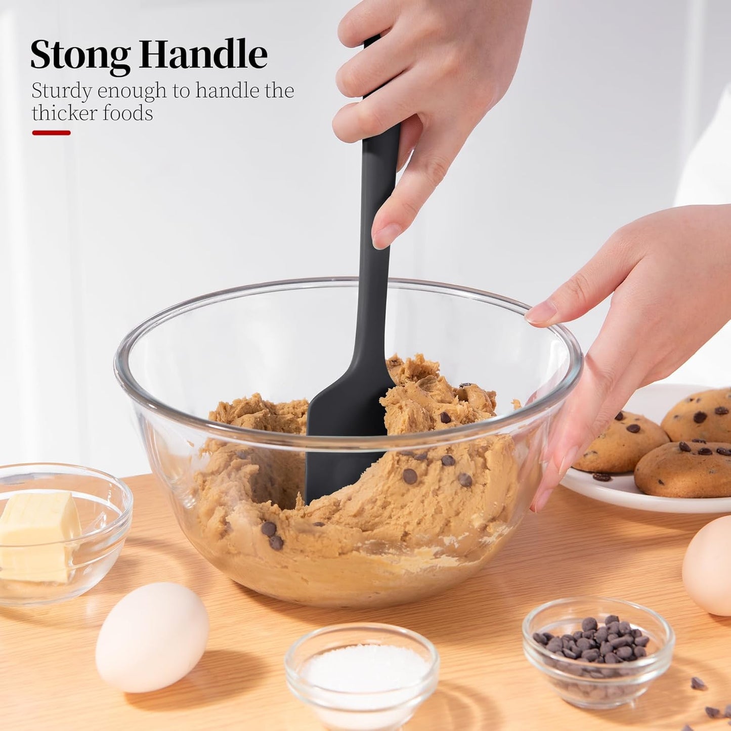 Heat Resistant Silicone Spatula Set of 3, Luxiwise 600ºF High Temp Baking Scraper Cooking Utensils Non-Stick BPA-Free for Seamless Mixing, Folding, Scraping with Rubber Kitchen Essentials (Black)