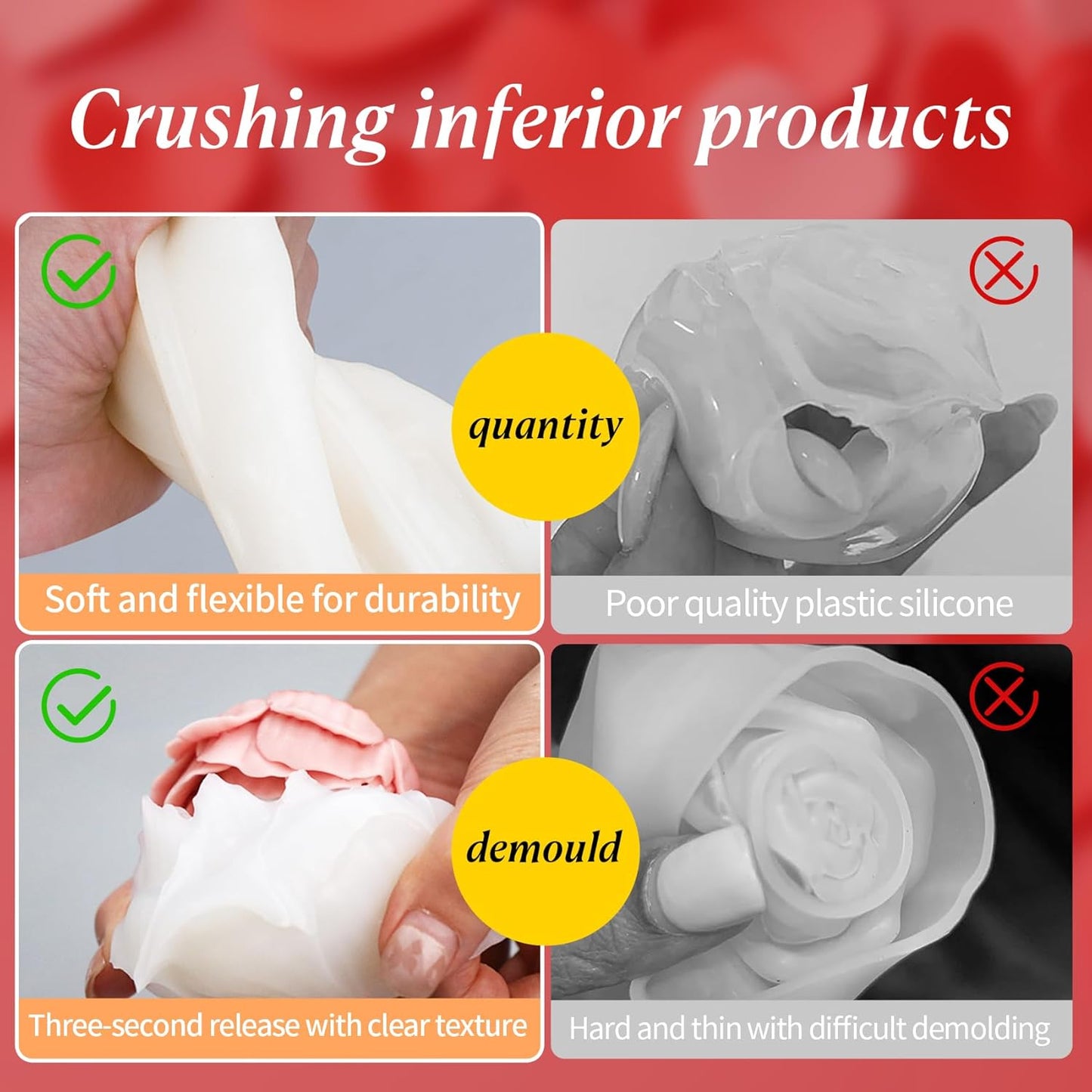 2Pcs Heart Flower Candle Wax molds Silicone Shapes for Candle Making Valentine Day Large Flower Candle Making Valentine Silicone Wax Mold for Candles moldes de silicona para velas