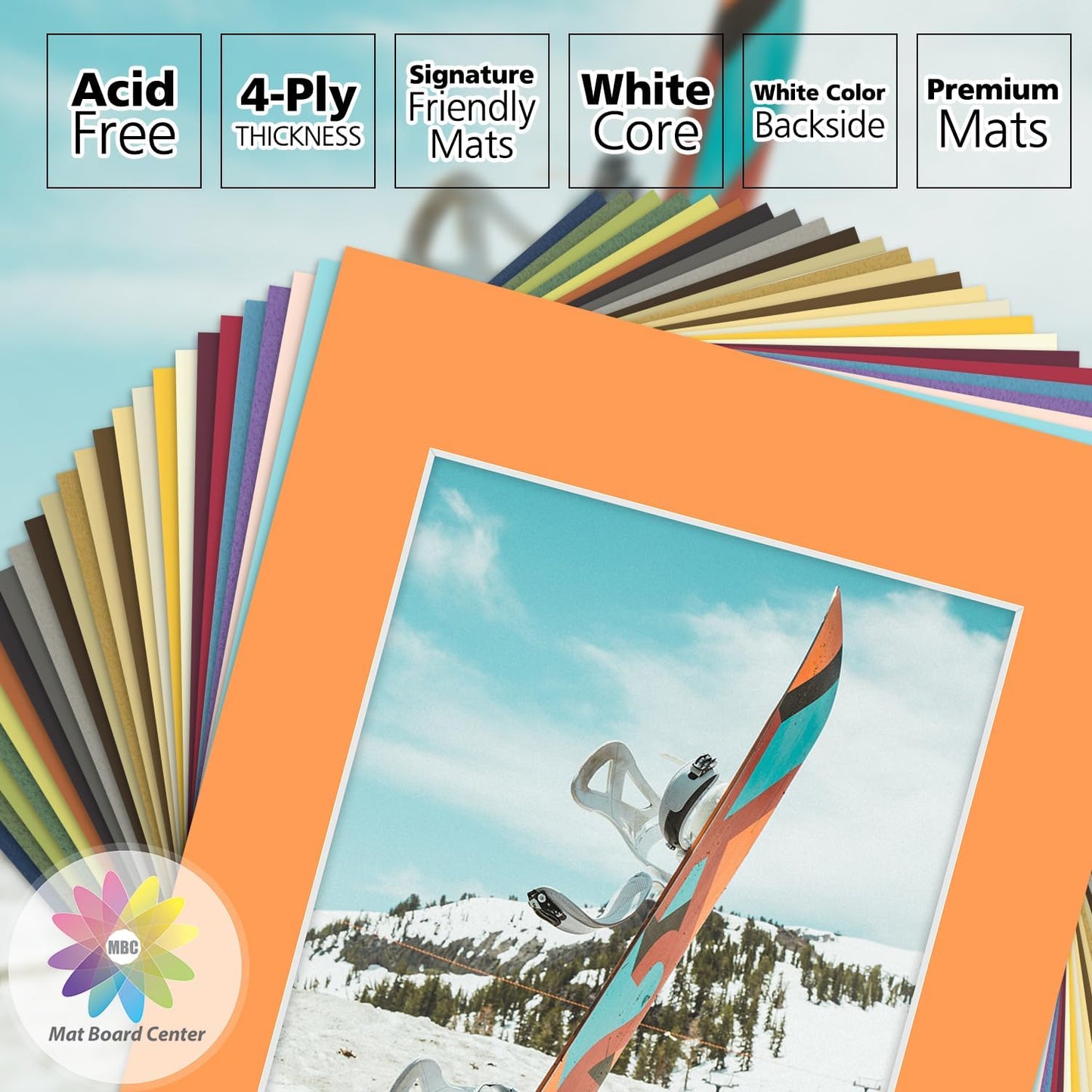 Mat Board Center, Pack of 25, 11x14 for 8x10 Mix Color Picture Mat Sets - Acid Free, 4-ply Thickness, Bevel Pre-Cut White Core - Includes Backing Boards and Clear Bags - for Pictures, Photos, Framing