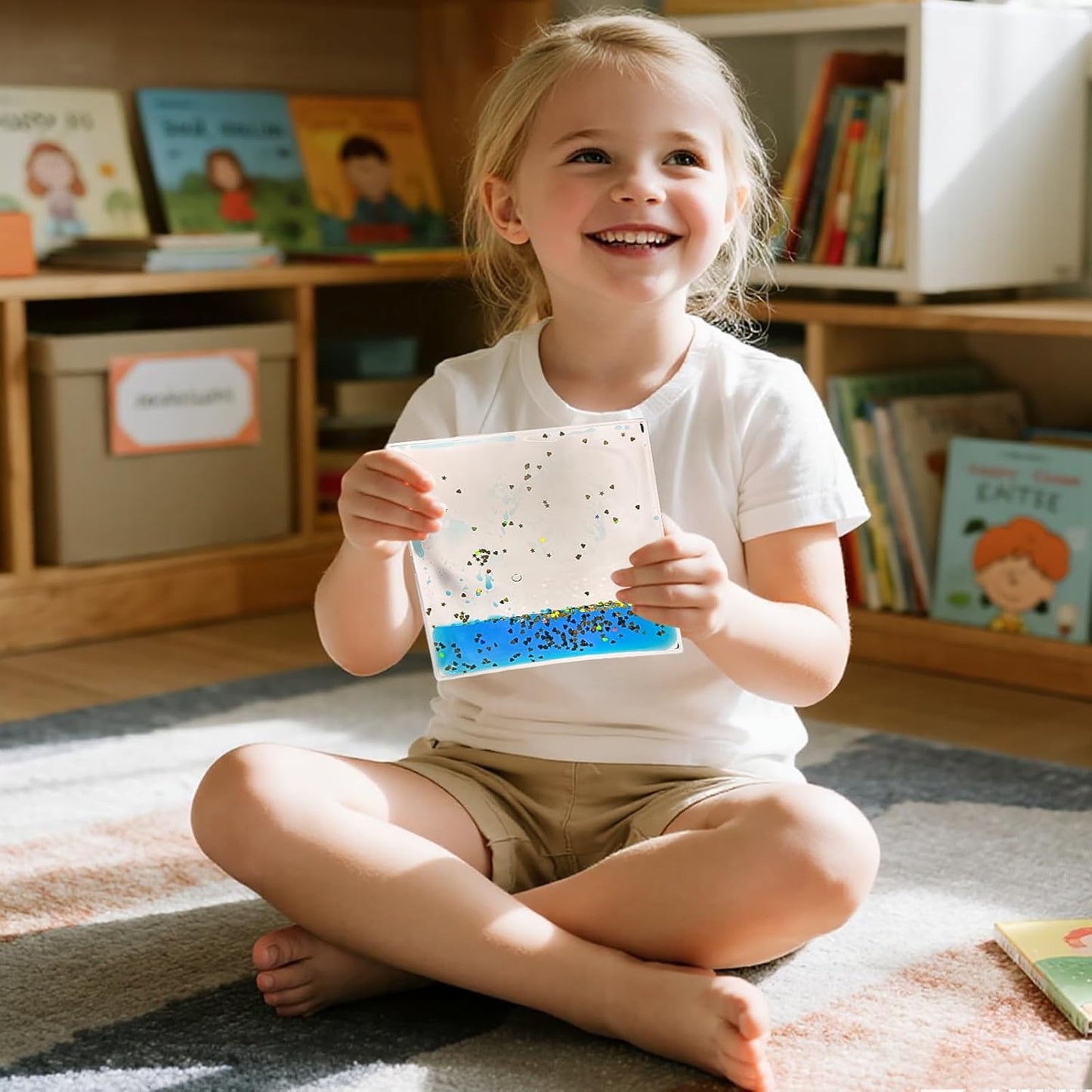 Squishy Liquid Sensory Tiles for Kids – 6" Soft Colorful Tactile Play Pads with Glitter for Visual Tracking, Desk, Calm Corner, Classroom or Quiet Play (6-Pack)