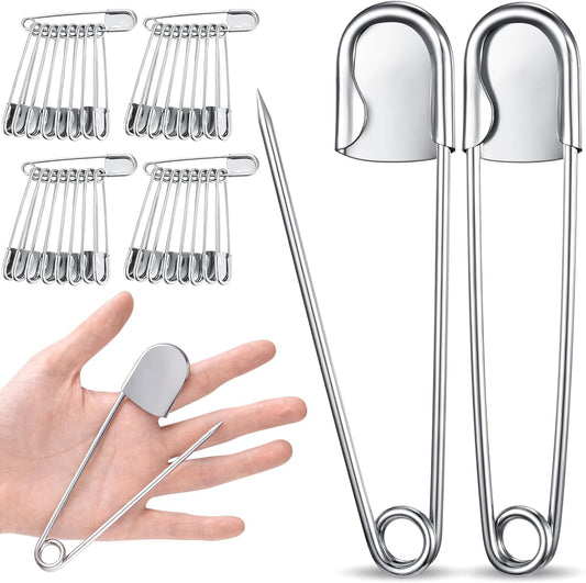 Juexica 40 Pcs 5 Inch Jumbo Stainless Steel Safety Pins Large Heavy Duty Huge Strong Laundry Pins for Upholstery Sewing Quilting Key Rings Craft Outdoor (Silver)