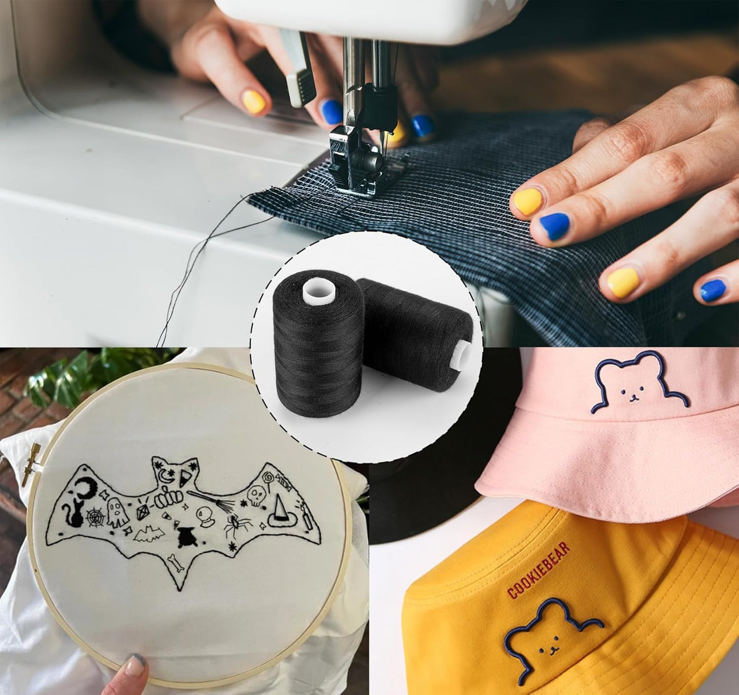 ilauke Sewing Thread, 12 Spools 1000 Yards Each Black Polyester All Purpose Thread, Sewing Machine Supplies fo Beginners/Hand Sewing/Hand Stitching, Quilting