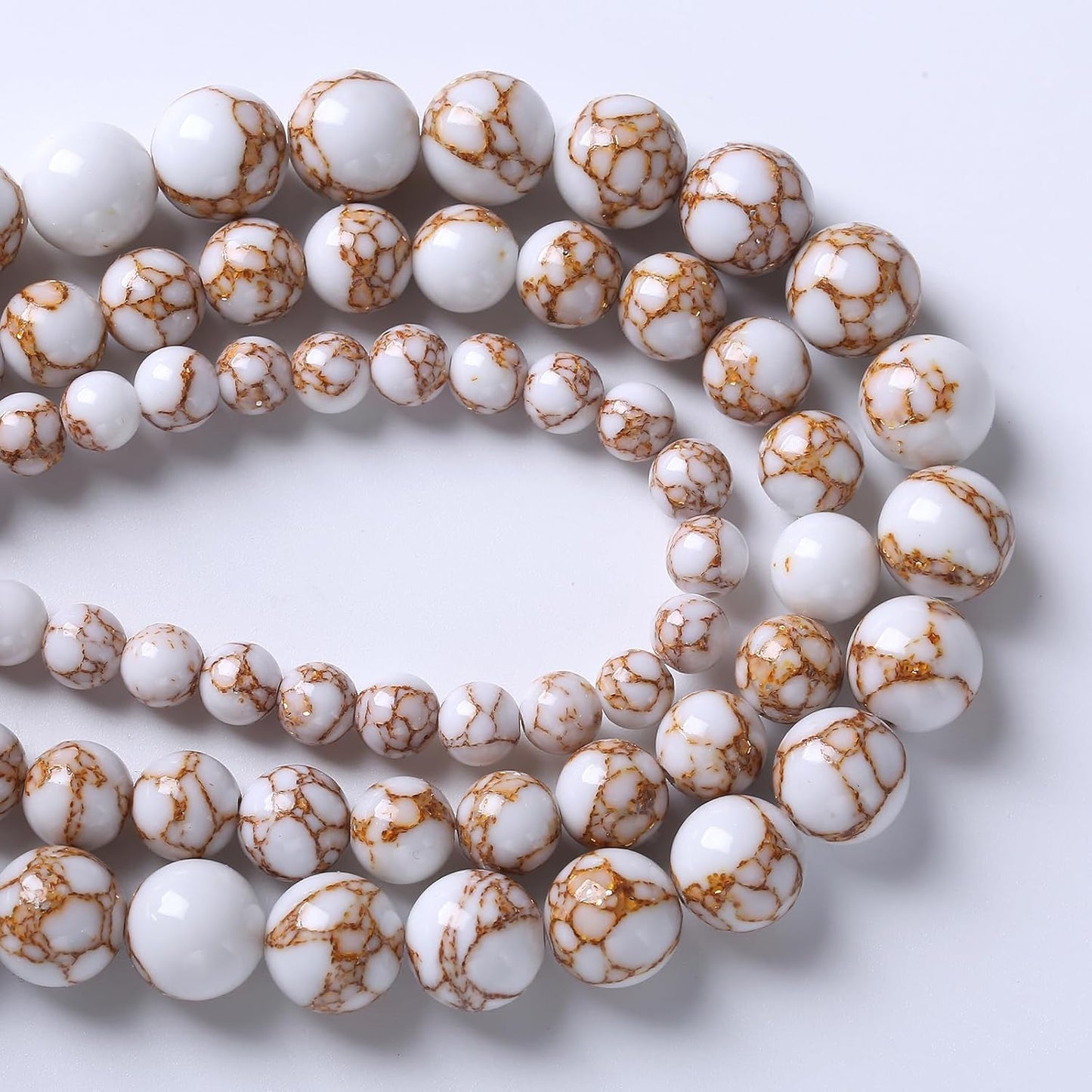 32pcs 12mm White Howlite Spun Gold Stone Beads for Jewelry Making Natural Stone Energy Healing Beads DIY Bracelet Necklace 15" (12mm, White Howlite Spun Gold Stone)