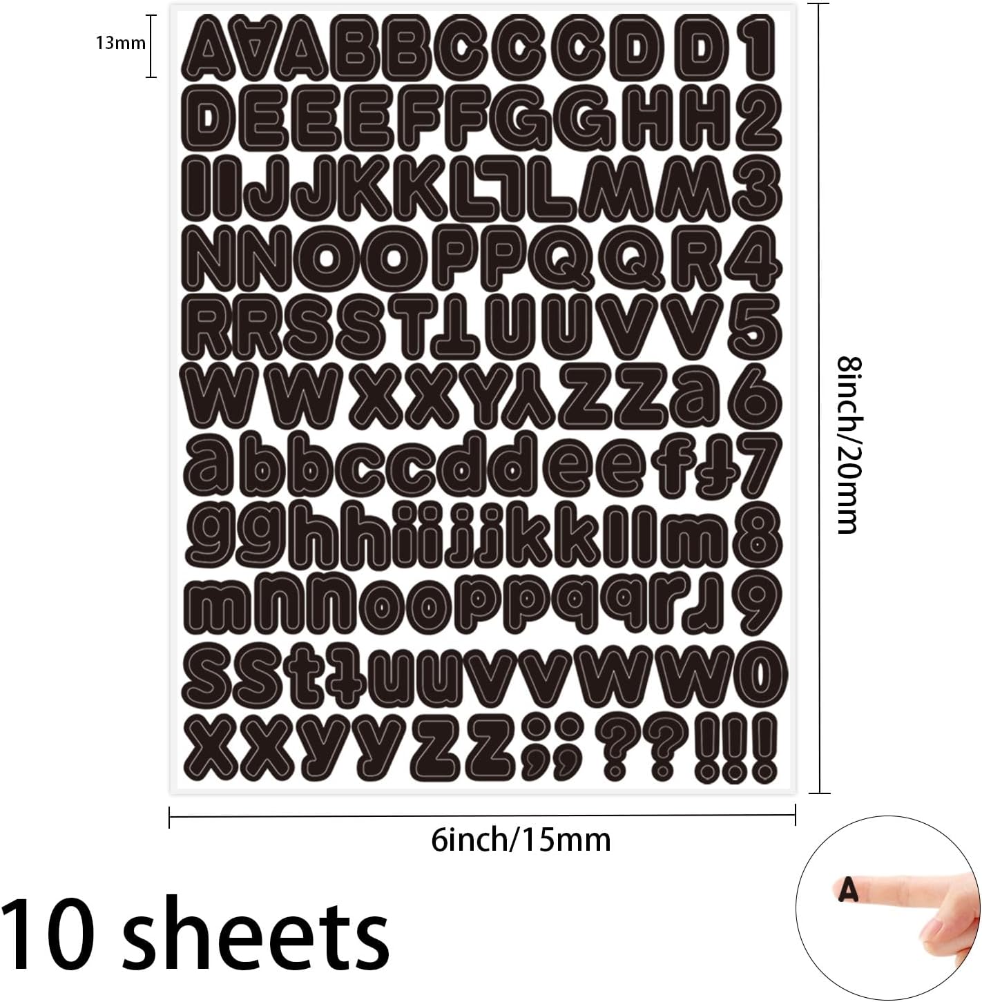 Letter Sticker,1/2 inch 10 Sheets Black Alphabet Sticker,Self Adhesive Vinyl Letter Stickers Mailbox Numbers,Self Adhesive Letters Stickers for Bulletin Boards Classroom Home Decor
