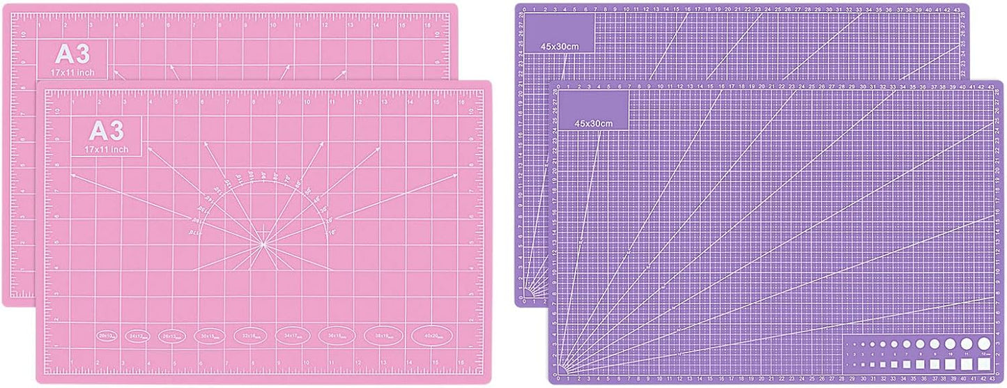 2 PCS Self Healing Cutting Mat 12" x 18": Sewing Rotary Cutting Mat for Crafts and Fabric Sewing Scrapbooking Quilting and Precision Cutting Purple & Pink Design (2, Purple & Pink)