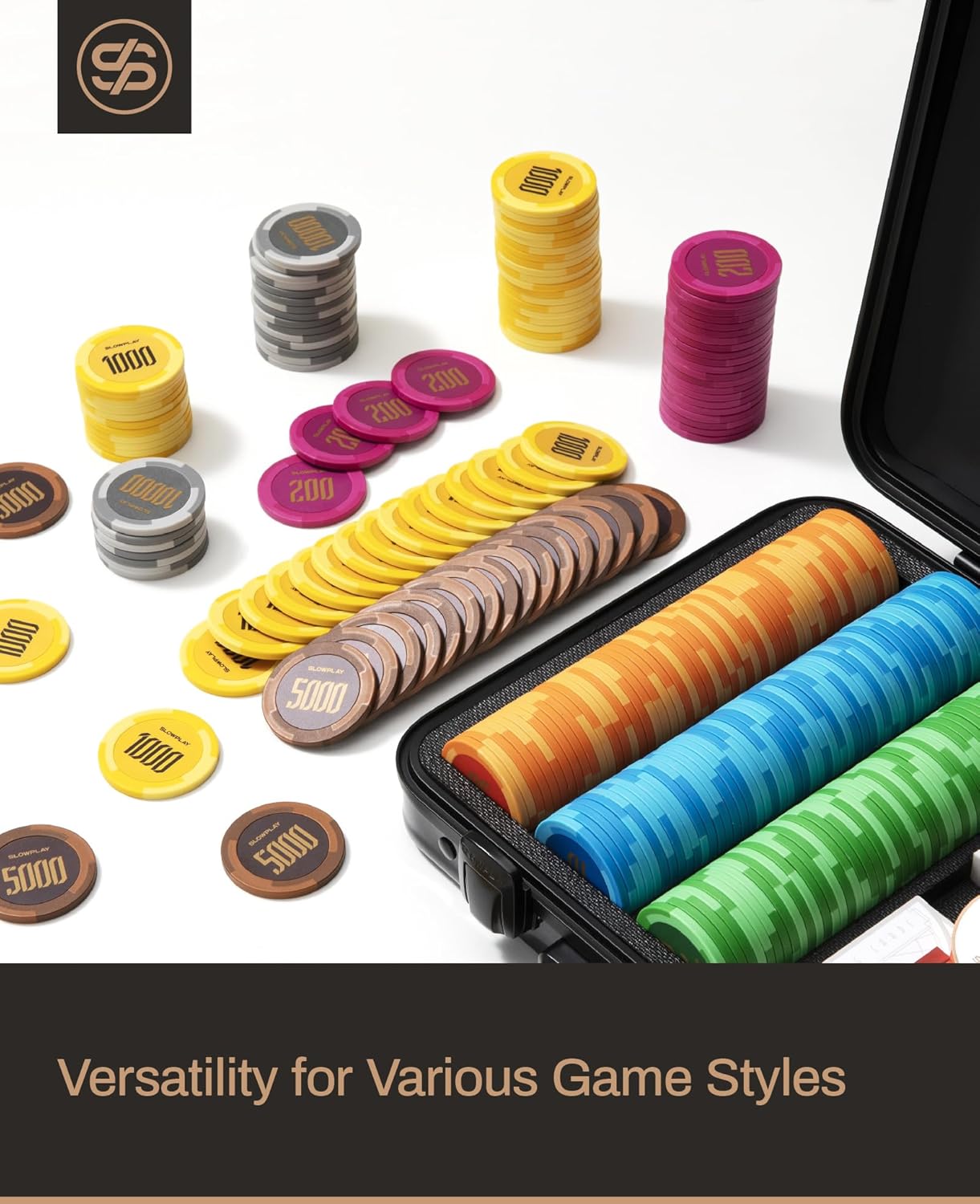 SLOWPLAY Godel Clay Poker Chips, 14 Grams Heavyweight Clay Composite, 40mm Large Chips in Bulk, Pack of 50 with Denomination of 10