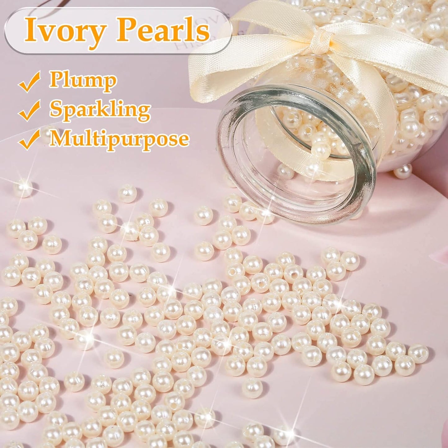 Pearl Beads for Craft, Anezus 1000pcs Ivory Faux Fake Pearls, 6 mm Small Sew on Pearl Beads with holes for Jewelry Making, Bracelets, Necklaces, Hairs, Crafts, Decoration and Vase Filler