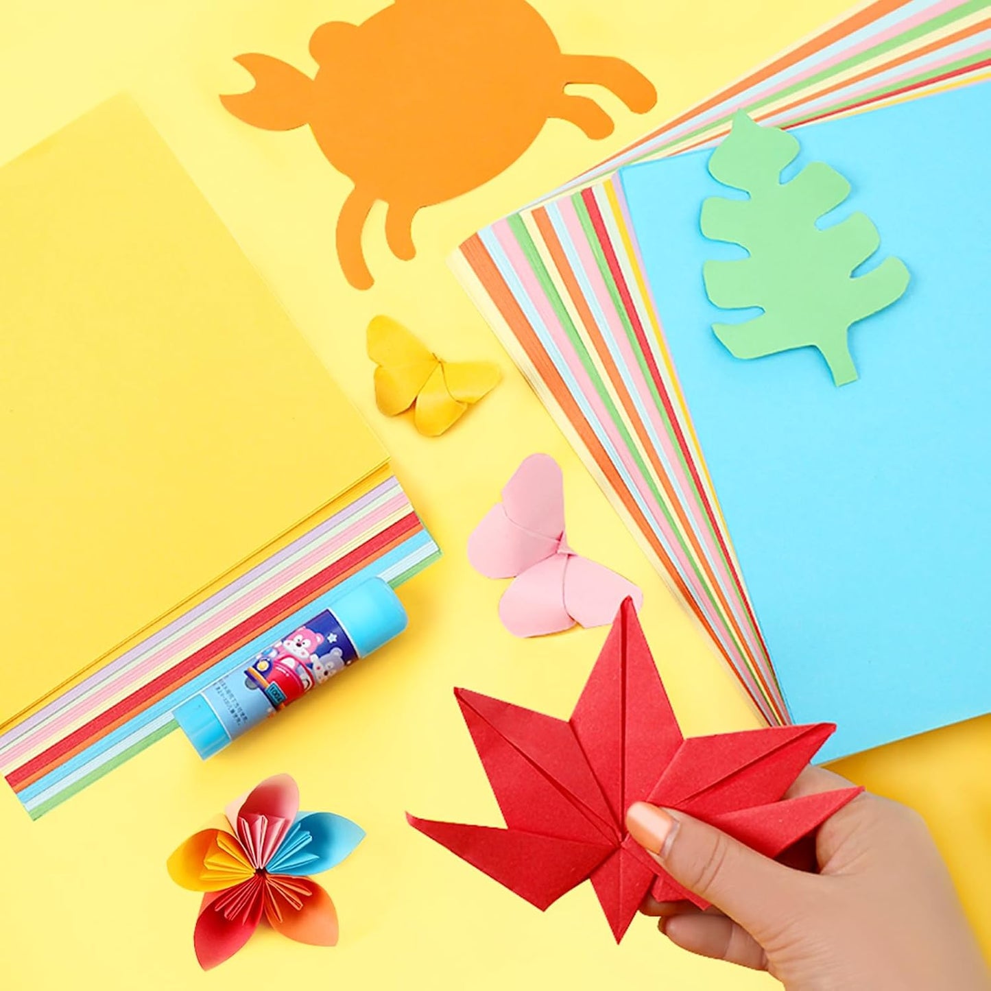 Origami Paper 300 Sheets, 20x20 cm/8 Inch Large Double Sided, 200 Sheets 20 Colors Origami Paper and 100pcs Self-adhesive Wiggle Eyes Sets for Kids DIY School Arts Crafts Adults