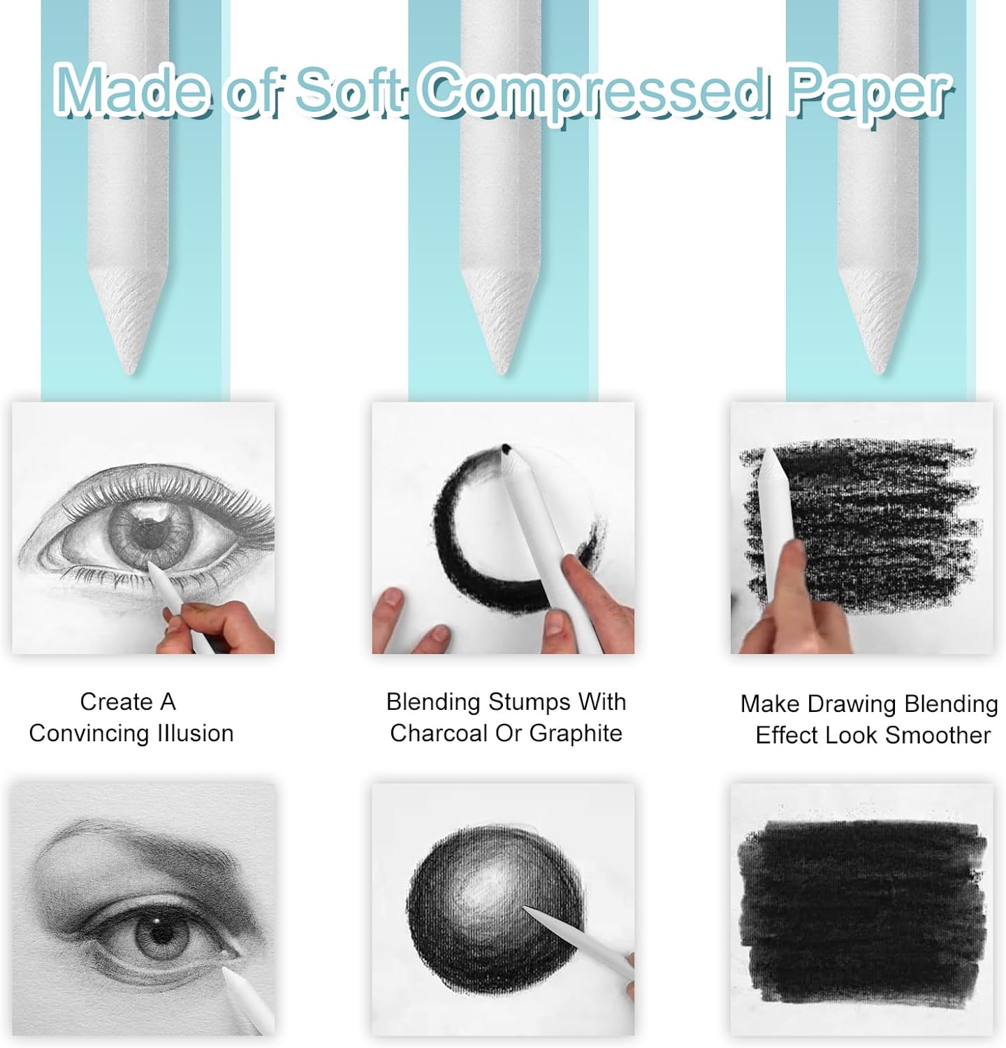 Jeimier 12 Pcs Blending Stumps for Drawing, Tortillions Blending Sticks for Beginner Drawing, Art Blenders, Blending Tools Paper Stumps for Shading Completed, Blending Pencil for Sketching, Softness