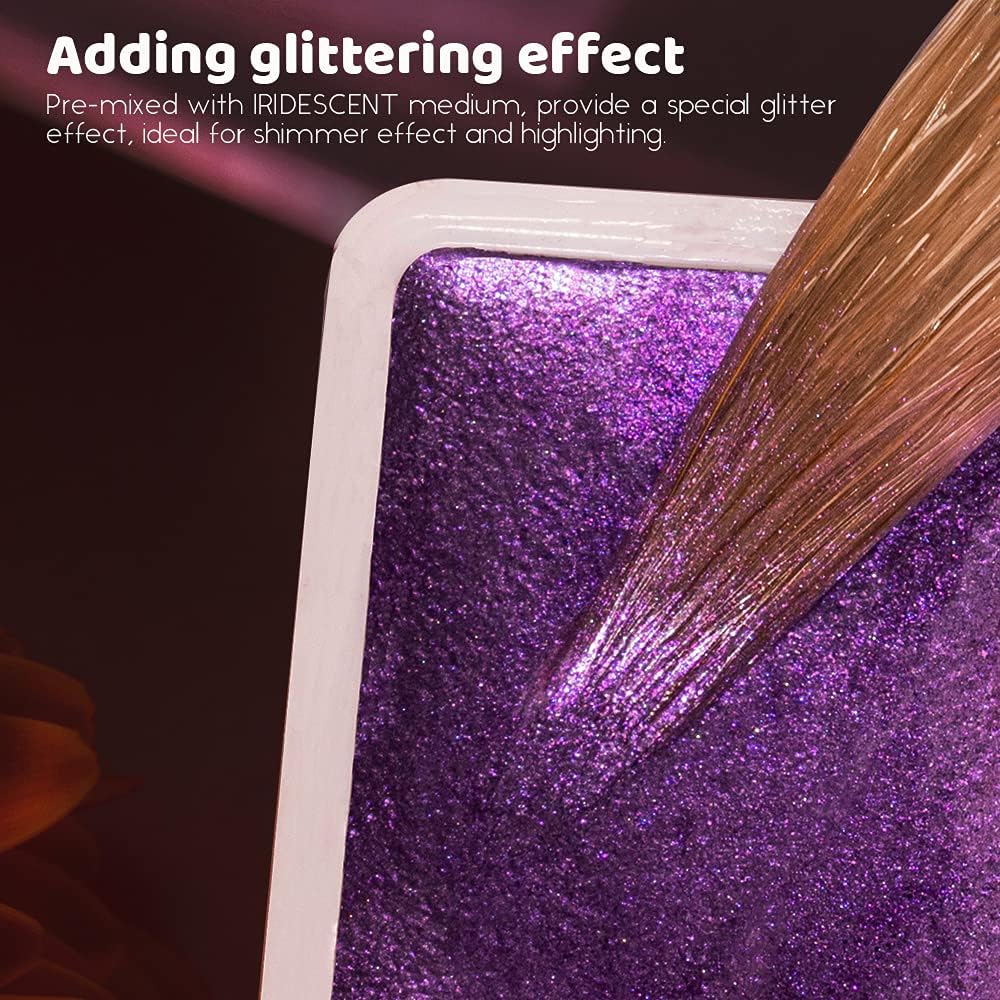 Paul Rubens Watercolor Paint, 12 Assorted Colors with Glitter Sparkle Effect, Professional Grade for Aritsts Adults Begginners, Portable and Compact Art Supplies