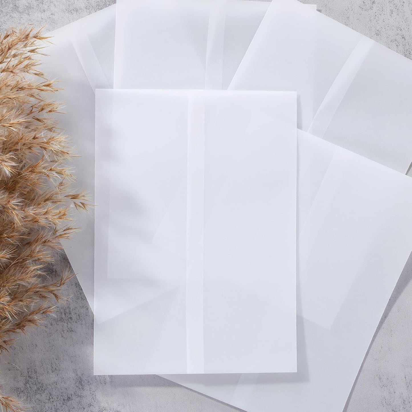 UNIQOOO 30 Pack Pre-Folded Vellum Jackets for 5x7 Invitations, Elegant Blank DIY Vellum Paper, 115GSM Semi-Transparent Cover Jacket for Wedding Envelopes