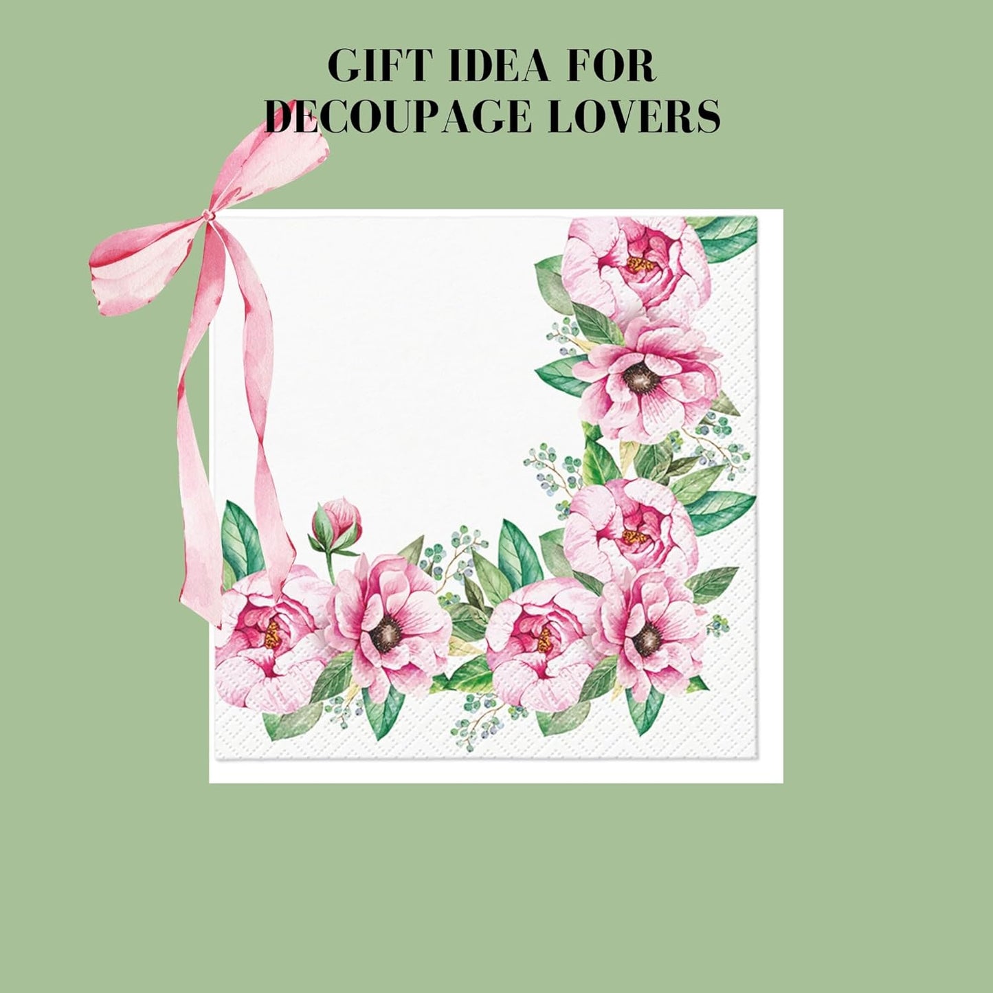 20-ct 13x13 Flowers Paper Luncheon Decoupage Napkins, 3-Ply Servilletas Printed Pink Roses Cocktail Napkin for Art, Dinner and Party, Disposable Napkins Decor