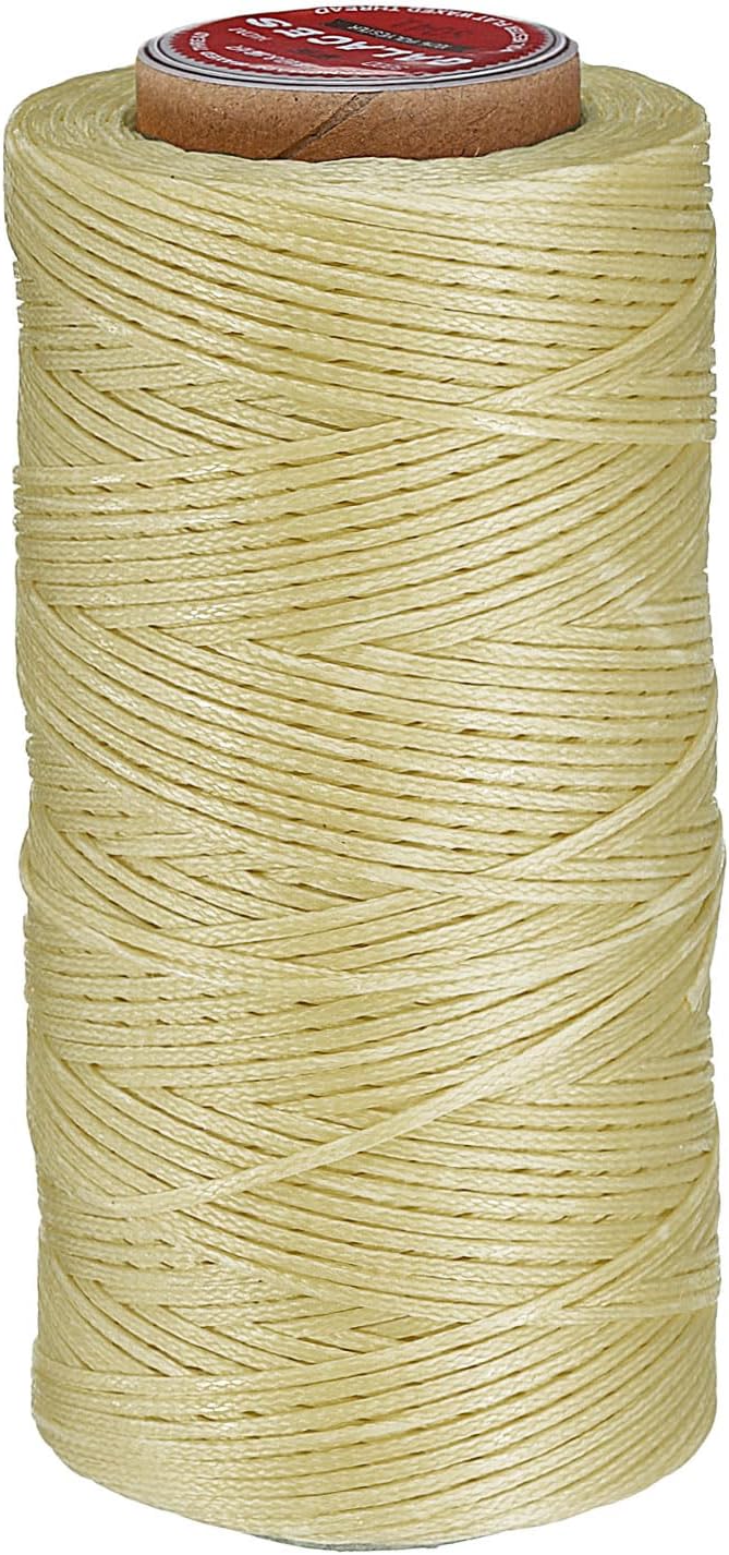 uxcell Flat Leather Sewing Waxed Thread, 140m / 153 Yards Polyester Wax String, 300D Wax Stitching Cord for Leather Crafts, Bookbinding, Bracelets Braided, Apricot