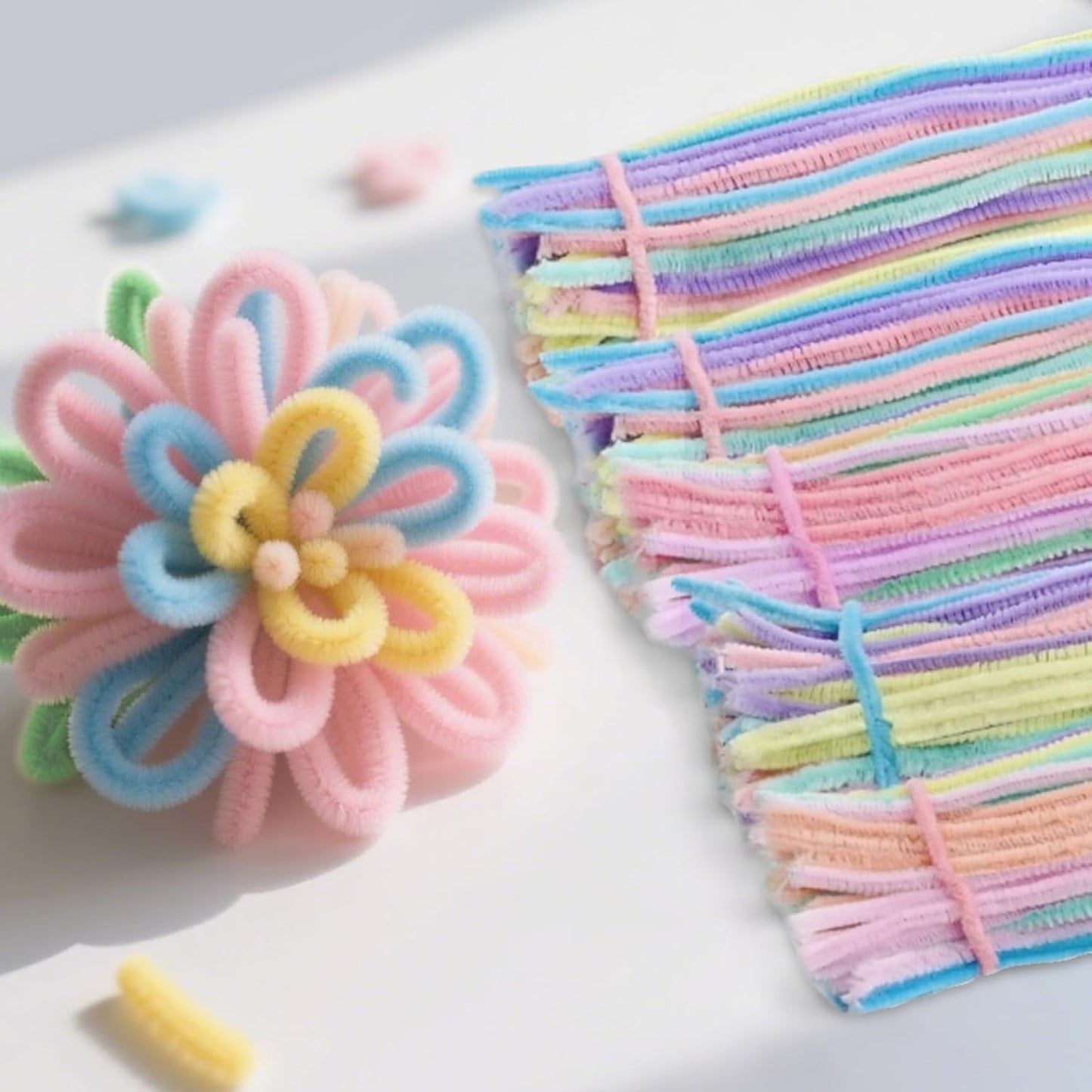 Rarapop 300 Pcs Thick Pipe Cleaners Craft Supplies, 12 Inch Multi-Color Chenille Stems for Art and Craft Projects Creative DIY Decorations(6 mm, 7 Colors)