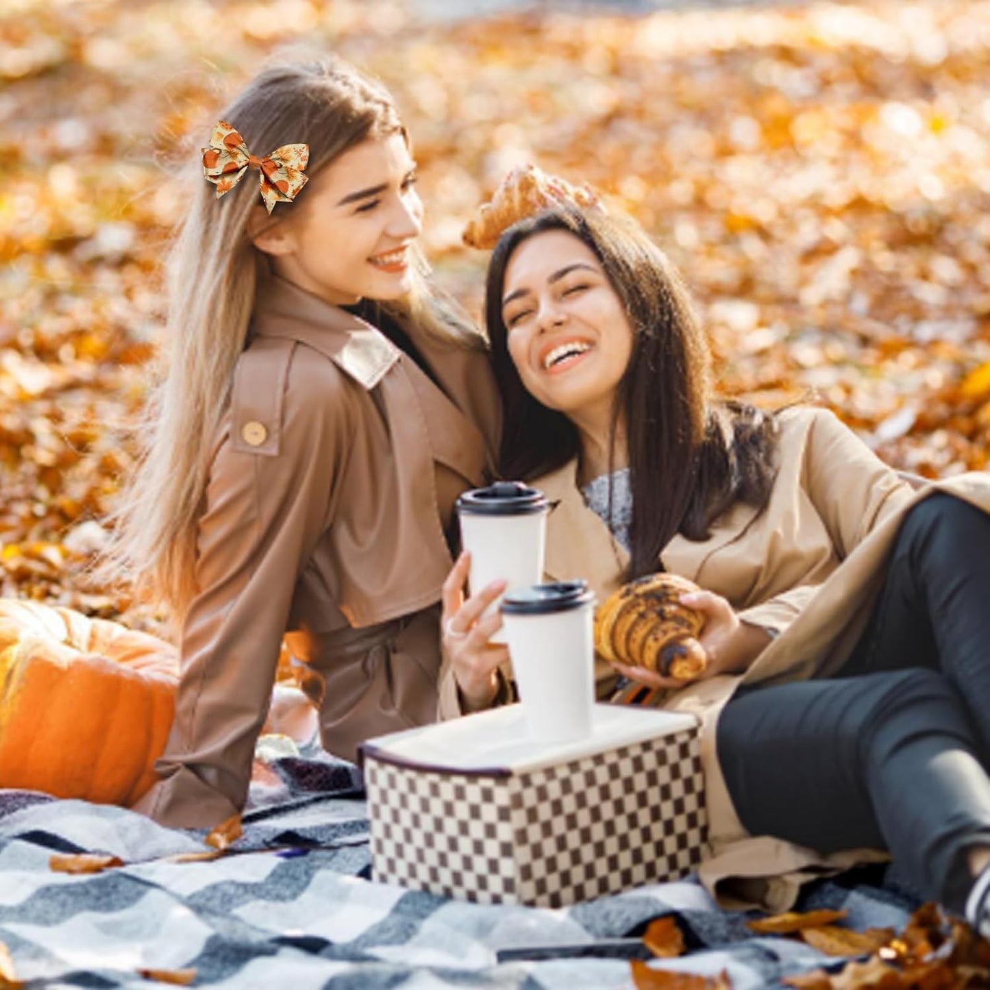 Threetols 2 Rolls 10 Yards Fall Wired Edge Ribbons, 2.5inch Orange Plaid Burlap Ribbon, Autumn Leaves Pumpkin Ribbon for Harvest Thanksgiving Party DIY Craft Fall Wreath Bow Decor