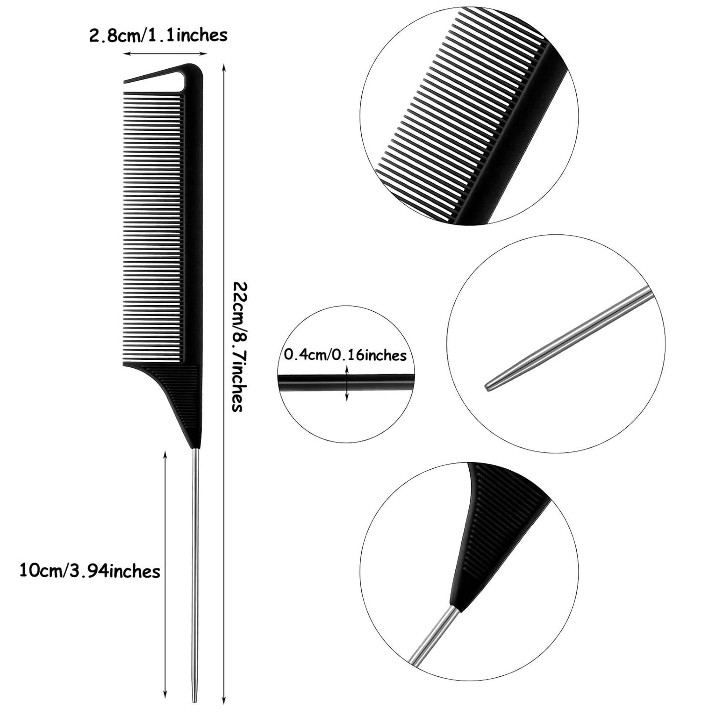 WILLBOND Magnetic Wrist Sewing Pincushion Wrist Magnetic Pin Holder Wristband Pin Cushion Holder with 3 Pcs Stainless Steel Pintail Comb Rat Tail Comb for Hair Clips Hand Sewing(Black)