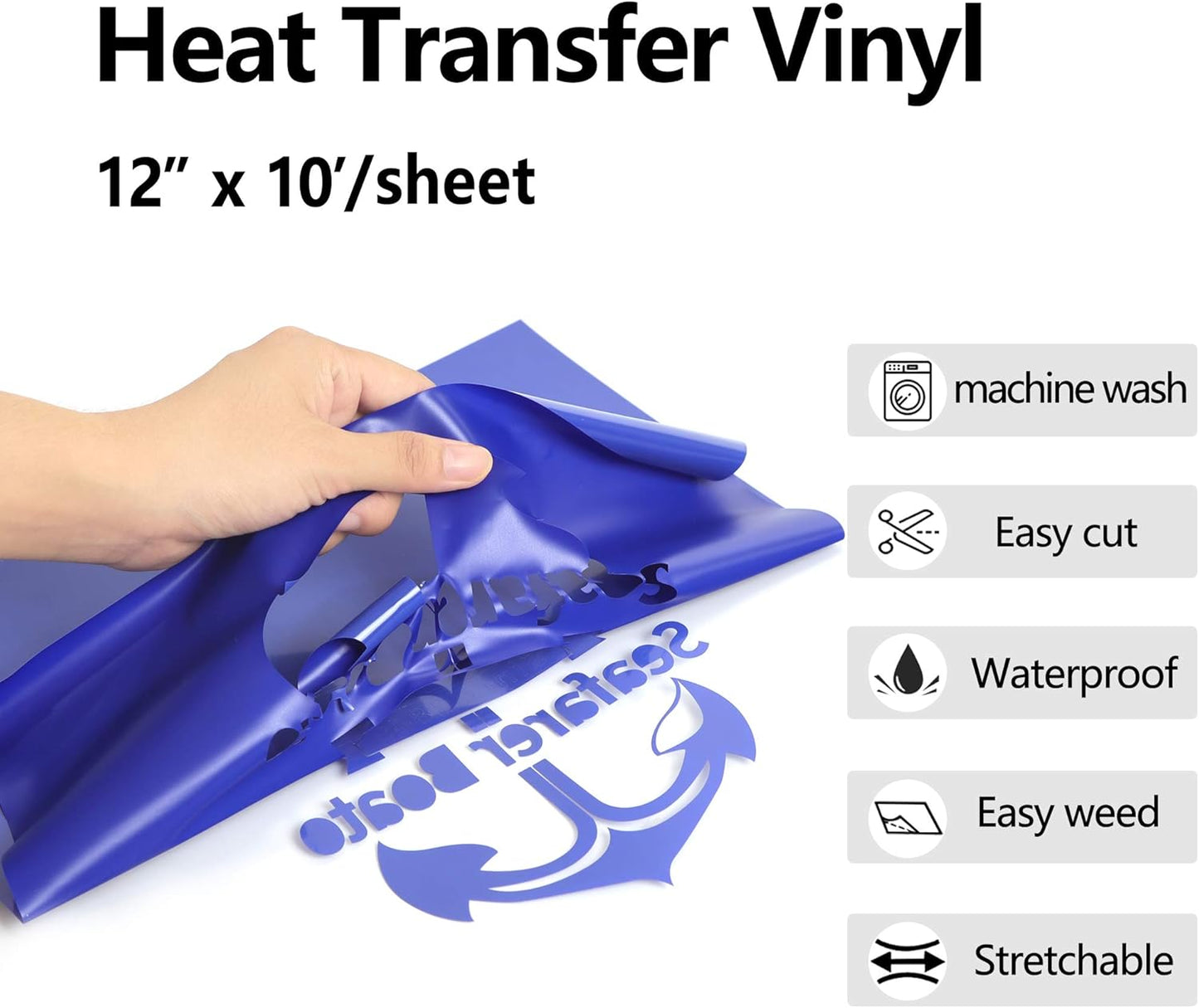 RENLITONG Royal Blue HTV Iron on Vinyl 12Inch by 10ft Roll Heat Transfer Vinyl for T-Shirt HTV Rolls for All Cutter Machine - Easy to Cut & Weed for Heat Transfer Design