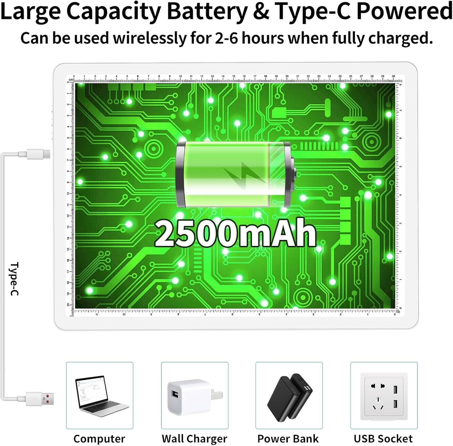 TOHETO Rechargeable A4 Light Board with Stand, Super Bright Magnetic Light Pad with Side Buttons, Wireless Light Box for Tracing and Drawing, Cordless LED Light Table for Diamond Painting White