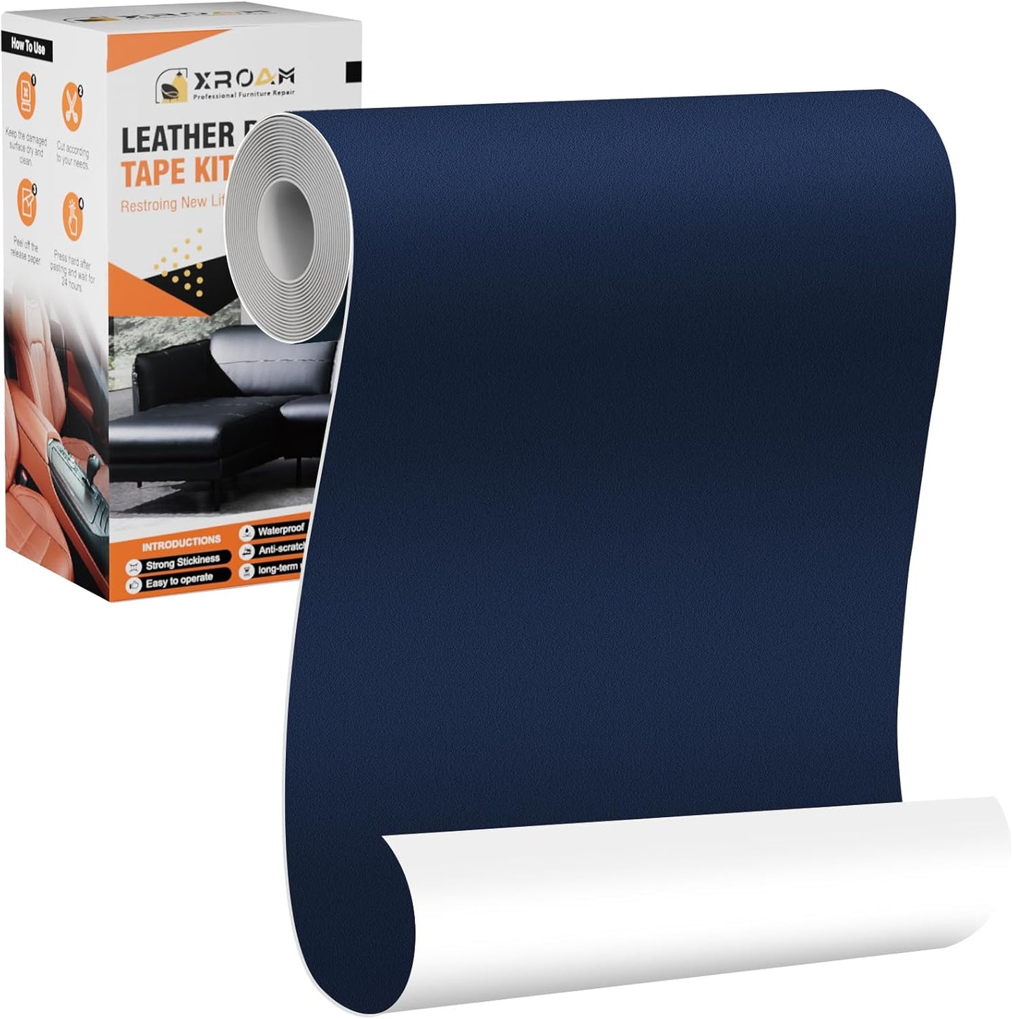 Leather Repair Tape, 4.7x63 inch Leather Patches for Furniture, Self Adhesive Leather Repair Patch for Sofas, Couches, Leather Covers, Seats, Chairs, Vinyl Repair Tape Navy Blue-Fine Grain