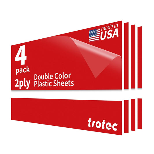 Trotec TroLase | 12"x24"x1/8", 4 Pcs | Red/White | 2 Ply | Modified Acrylic | Laser Engraving Double Color Plastic Sheet | Engraving Blanks for Laser, Saw, Guillotine | Made in USA