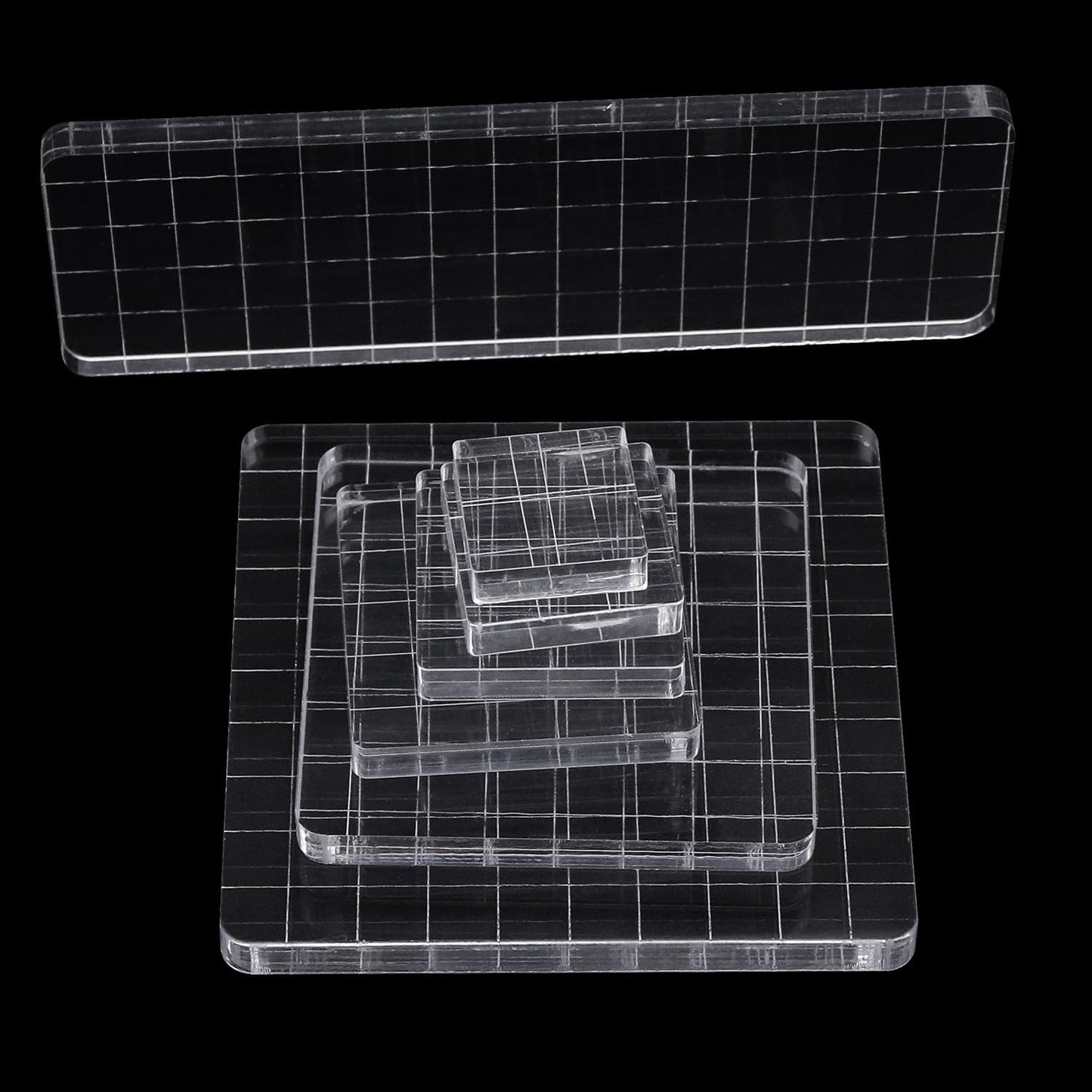 7Pcs Square-Shaped Clear Acrylic Stamp Blocks Set, Acrylic Stamping Blocks Tools Clear Stamps with Grid Lines for Photography Props Scrapbooking Crafts Card Making
