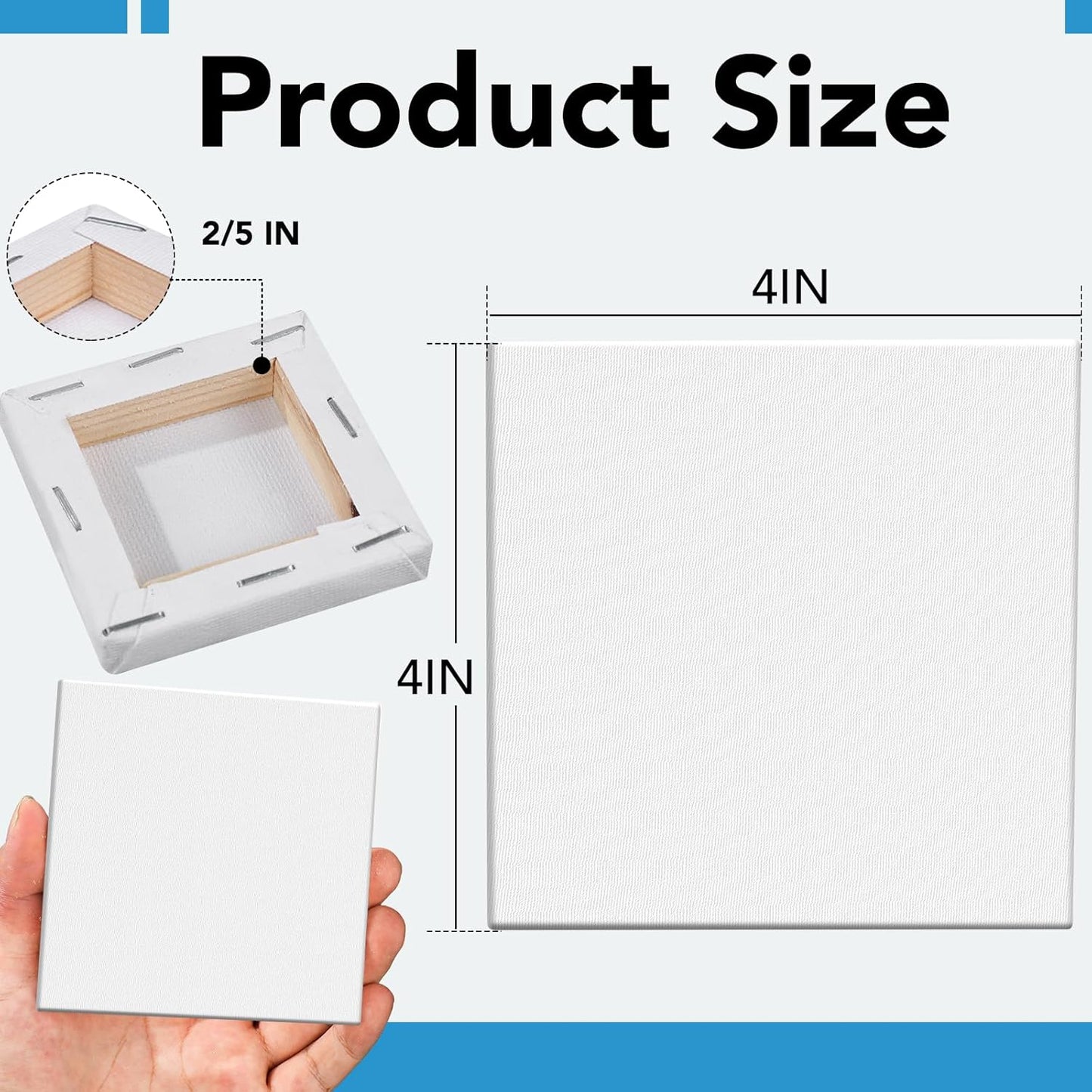 ESRICH Mini Canvases for Painting, 4x4In Canvas in Bulk 100 Pack, 2/5In Profile Small Square Canvas, Blank Canvases are Great for School Projects and Kids Birthday Parties, Home Decor Project.