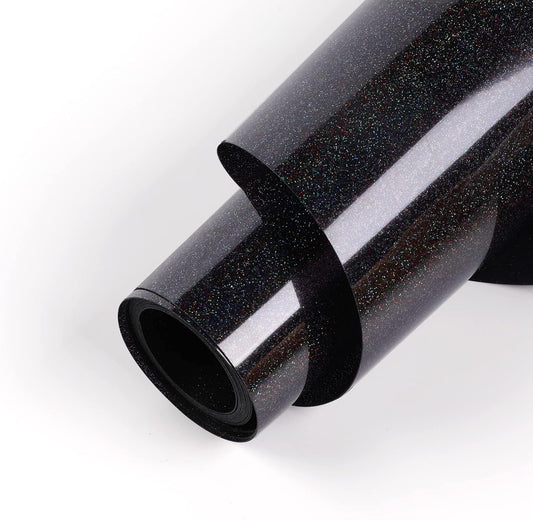 HTVRONT Black Glitter Heat Transfer Vinyl - 10" x 5FT Glitter HTV Vinyl for T-Shirts, Iron on Vinyl for All Cutter Machines