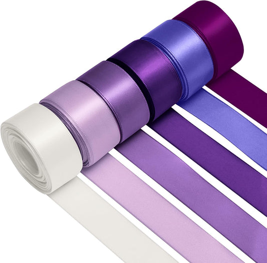 1 Inch Purple Satin Ribbons for Crafts, 6 Rolls Single-Faced Purple Assorted Ribbons for Gift Wrapping Flower Bouquet Wedding Invitations Bridal Shower Hair Bows Garland Party Decor