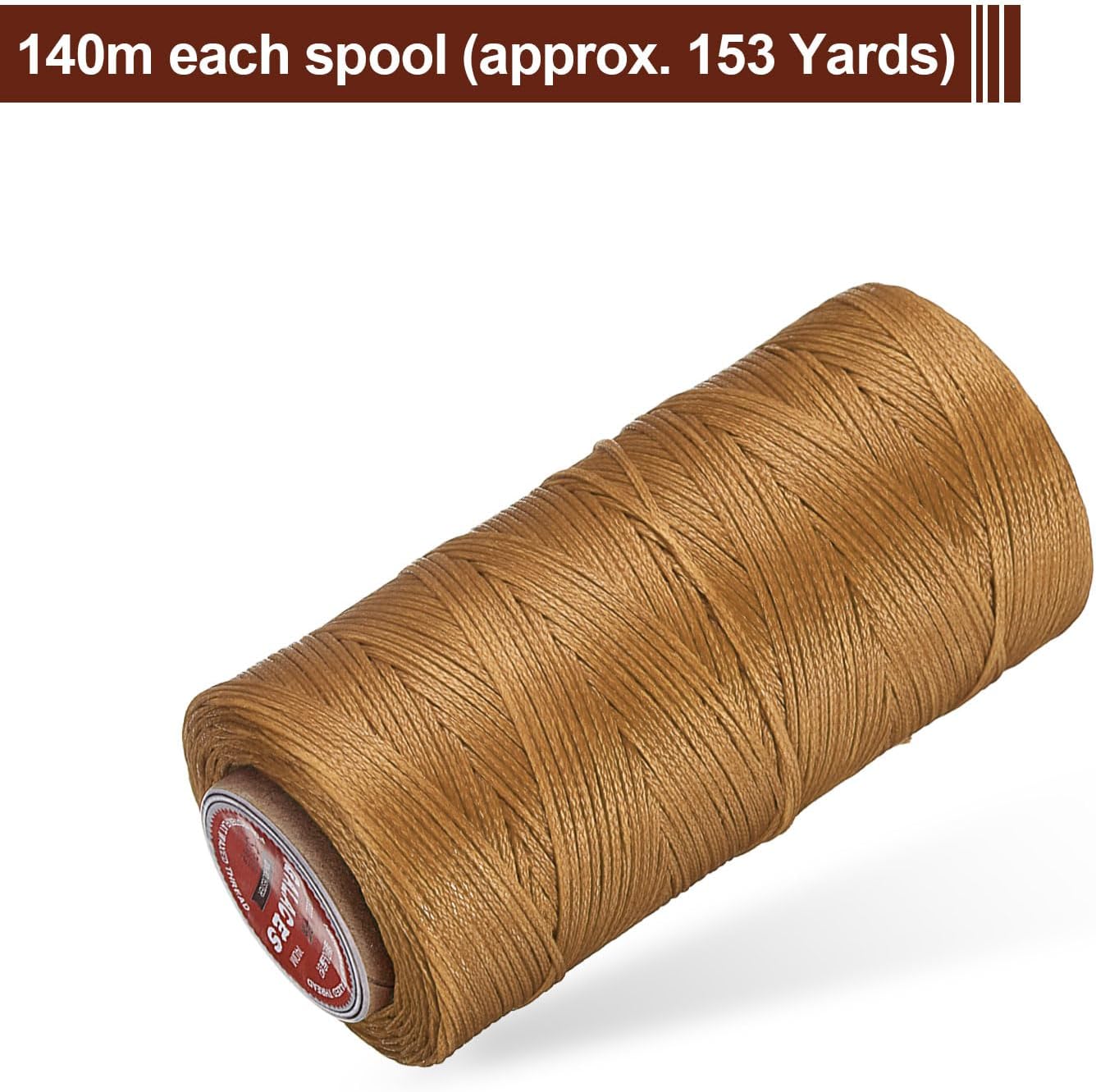 uxcell Flat Leather Sewing Waxed Thread, 140m / 153 Yards Polyester Wax String, 300D Wax Stitching Cord for Leather Crafts, Bookbinding, Bracelets Braided, Light Brown